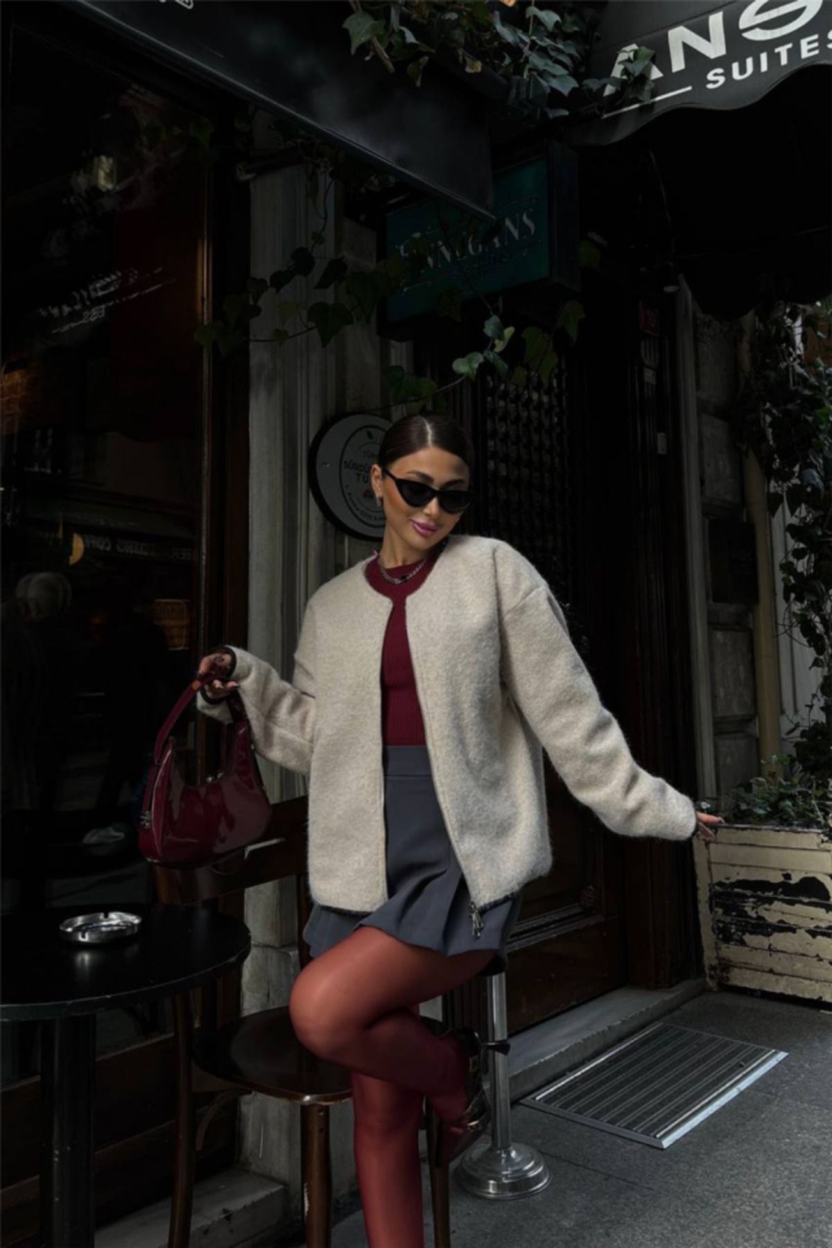 Gökyüzü Moda KAŞE FERMUARLI BLUZ - Taş