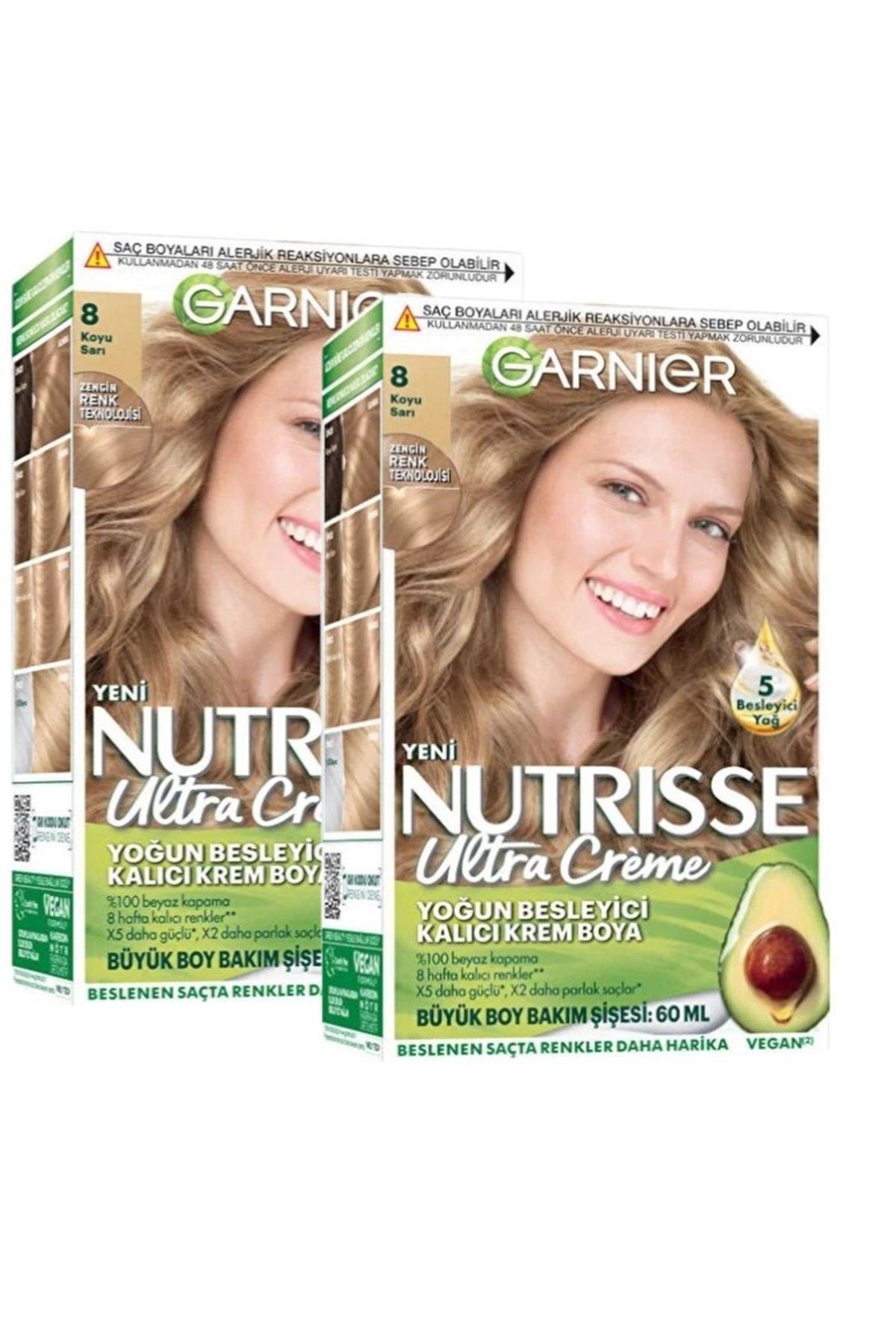 Garnier Nutrisse Yoğun Besleyici Kalıcı Krem Saç Boyası 8 Koyu Sarı 2 Adet