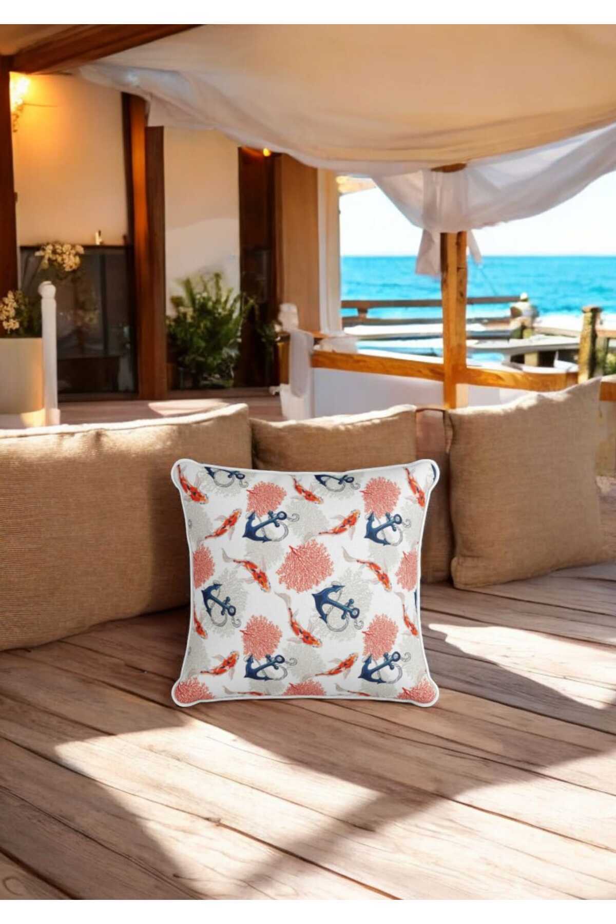 LUX VIE Husă De Pernă Pentru Pernă Marină, Imprimată Pe Două Fețe - 45 x 45