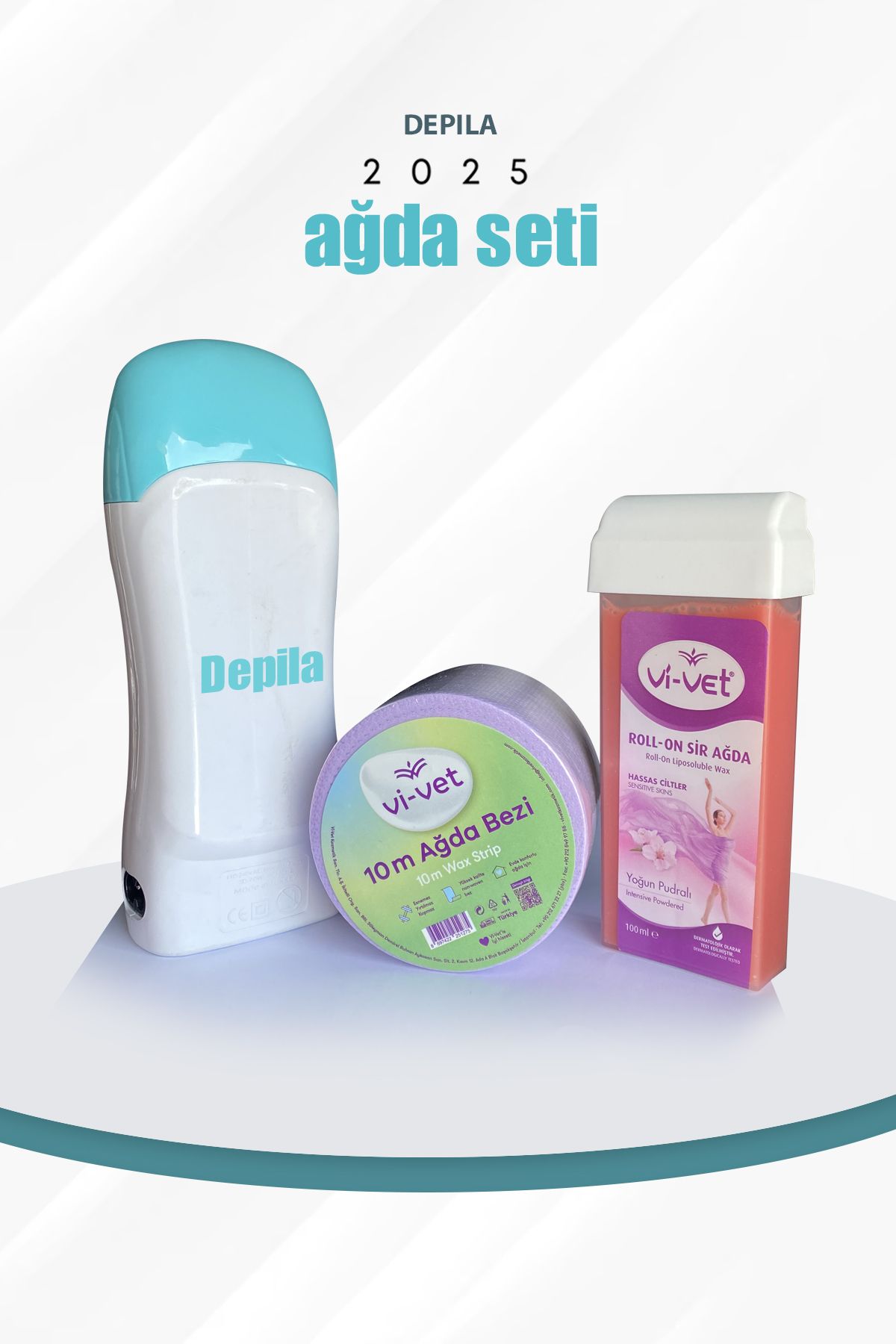 DEPİLA Ağda Seti 100ml Kartuş Ağda Pudralı + 2 Yıl Garantili Ağda Makinesi + 10 Metre Rulo Ağda Bez