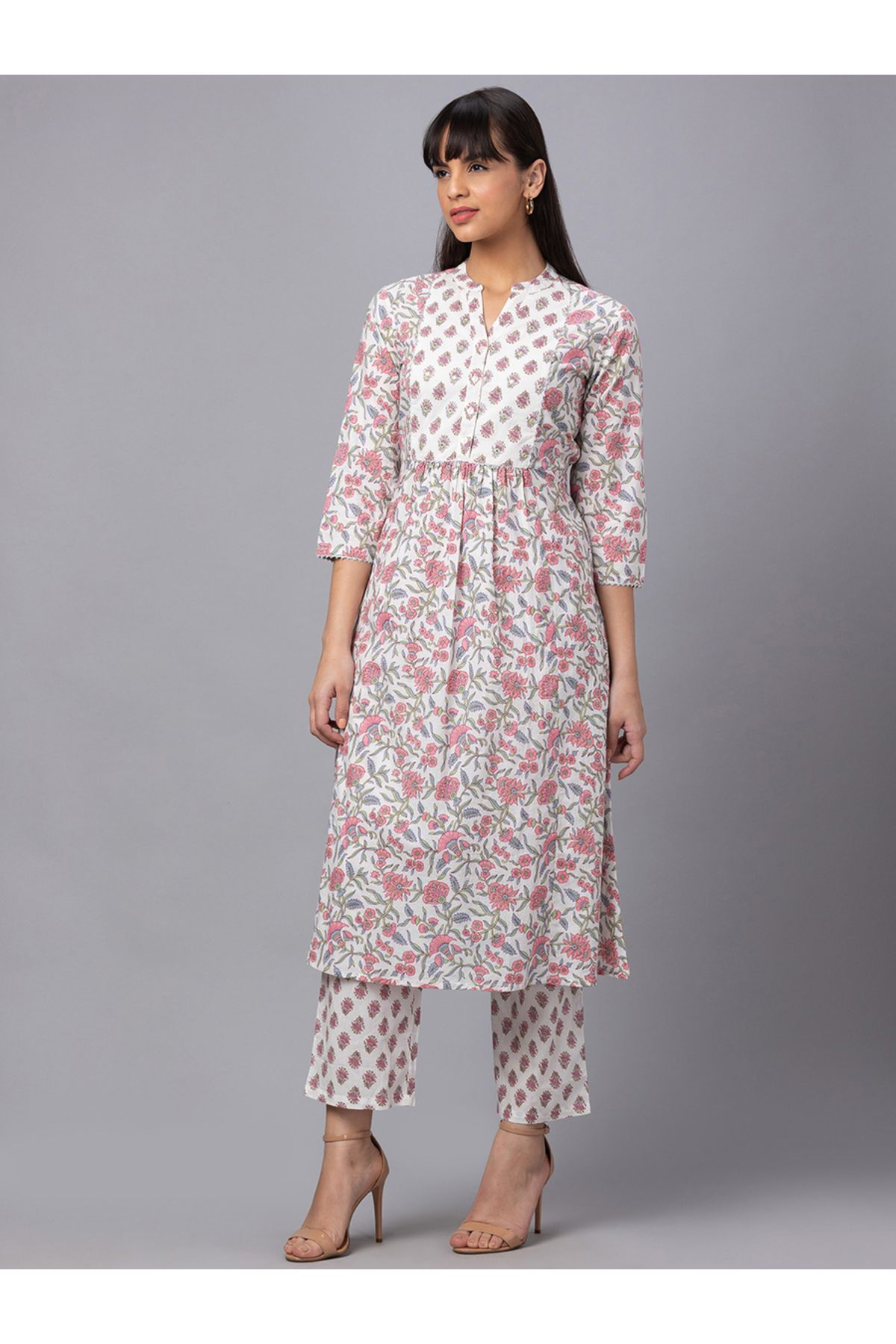 Globus By Styli-Mandarin Collar Printed Kurta with Trousers Set 4
