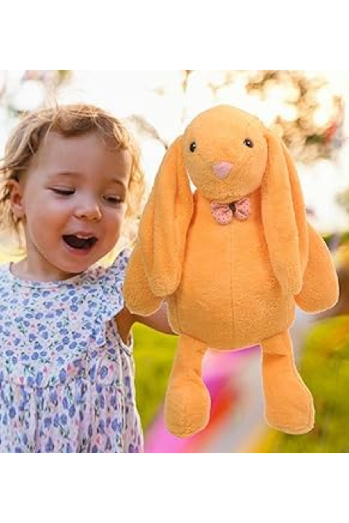 robotrend Sole Uyku Arkadaşım Papyonlu Uzun Kulak Bunny Peluş Tavşan 65 Cm Turuncu