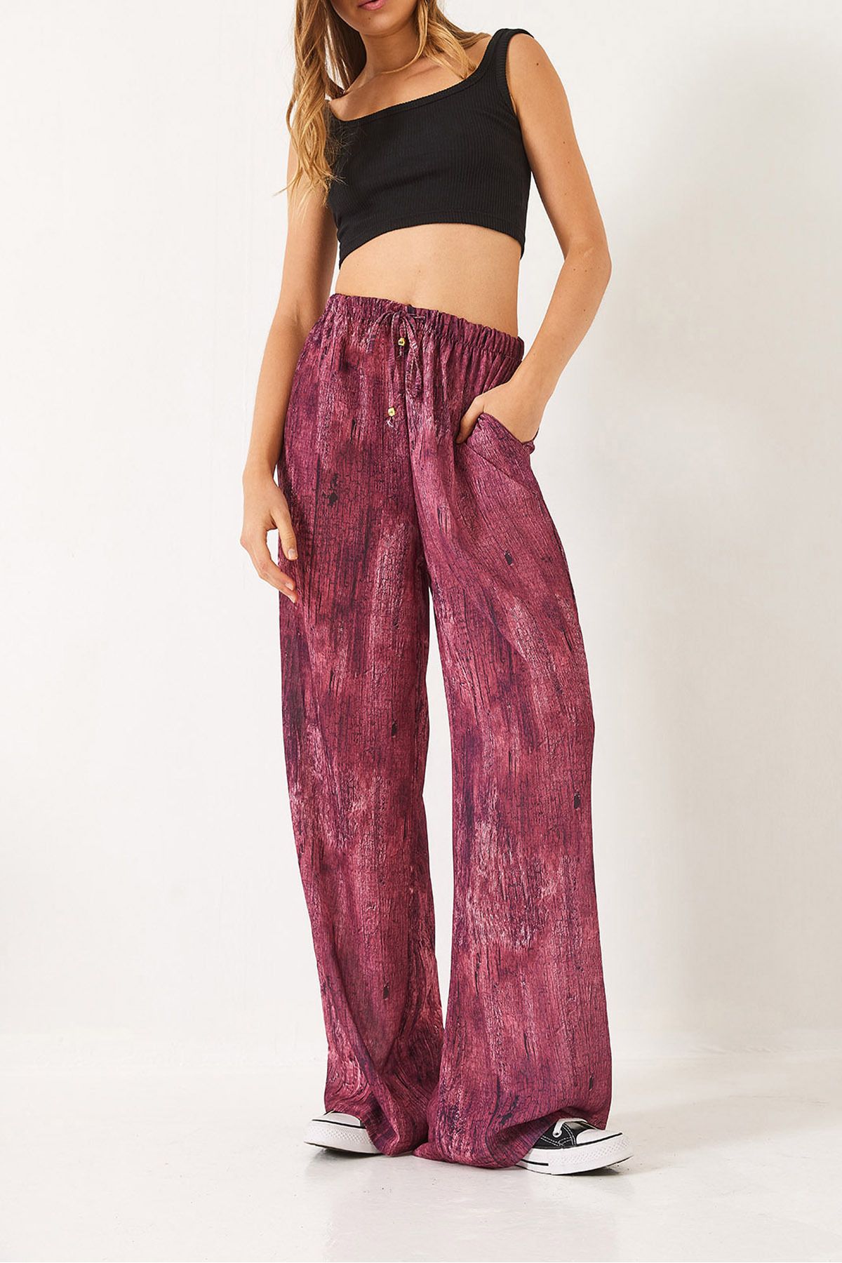 Bianco Lucci-Pantaloni largi pentru femei, cu buzunare de tranziție în contrast, 60440-2 60271056 4