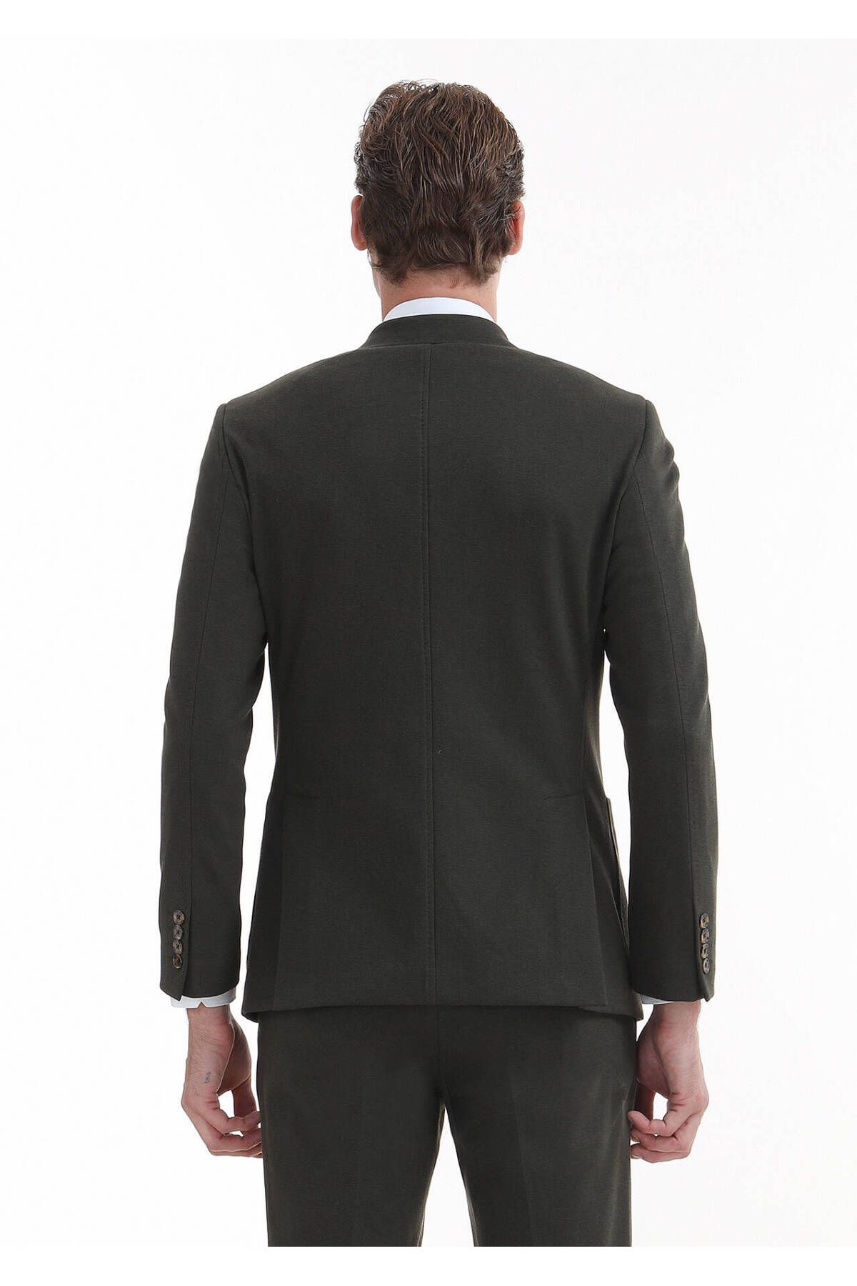 Ramsey-بدلة محبوكة من مزيج القطن باللون الكاكي Slim Fit Zeroweight 6