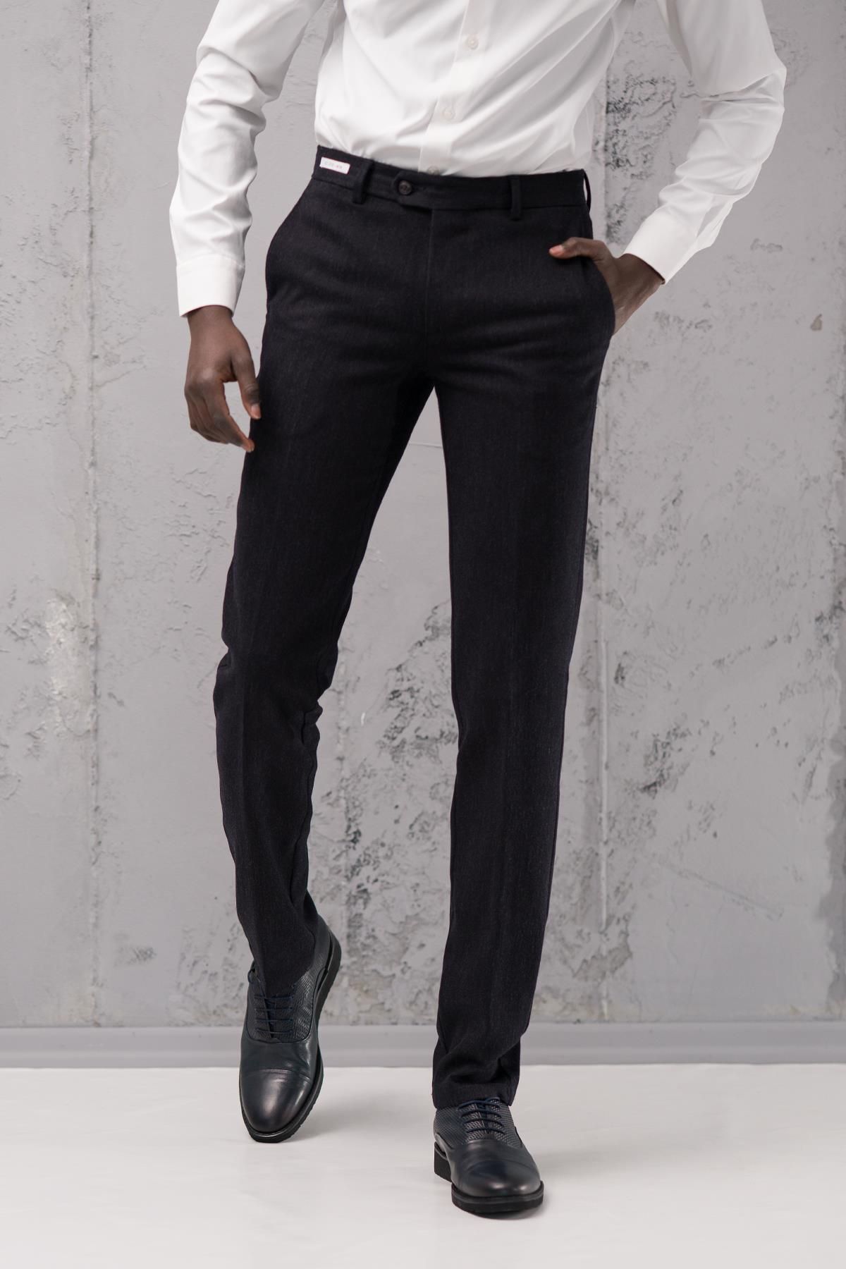 Ecer-Regular Fit Straight Thick Winter Gabardine Trousers with Side Pockets 3
