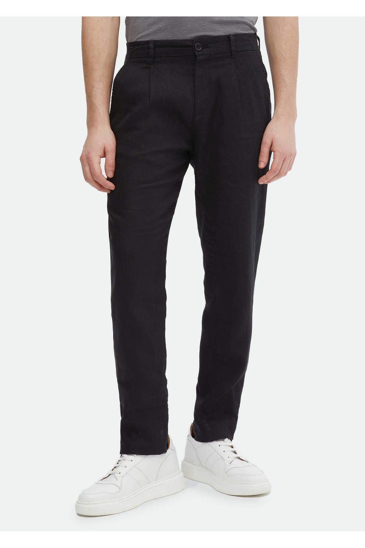 Ramsey-Pantaloni negri cu țesătură dreaptă Jogging Fit Casual 100% in 2