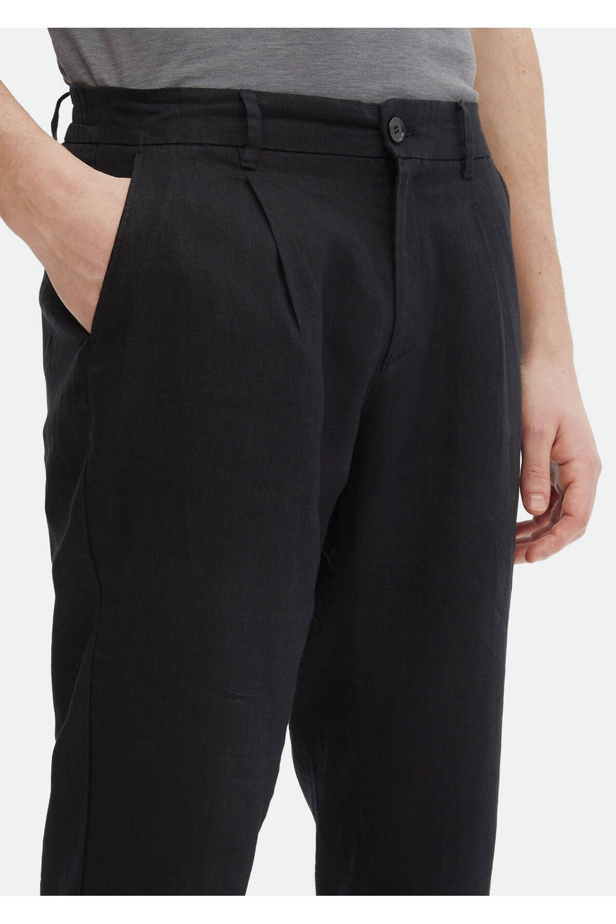 Ramsey-Pantaloni negri cu țesătură dreaptă Jogging Fit Casual 100% in 3