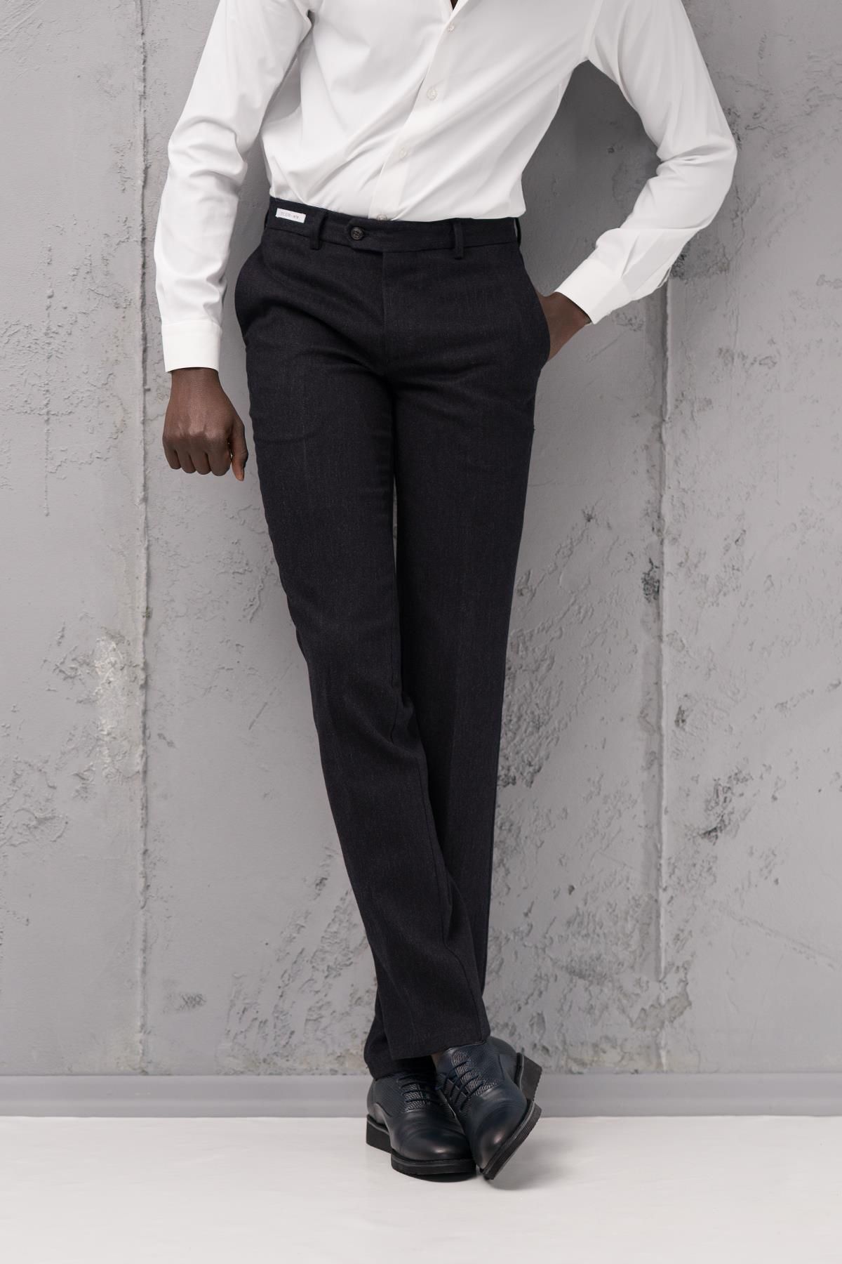 Ecer-Regular Fit Straight Thick Winter Gabardine Trousers with Side Pockets 2