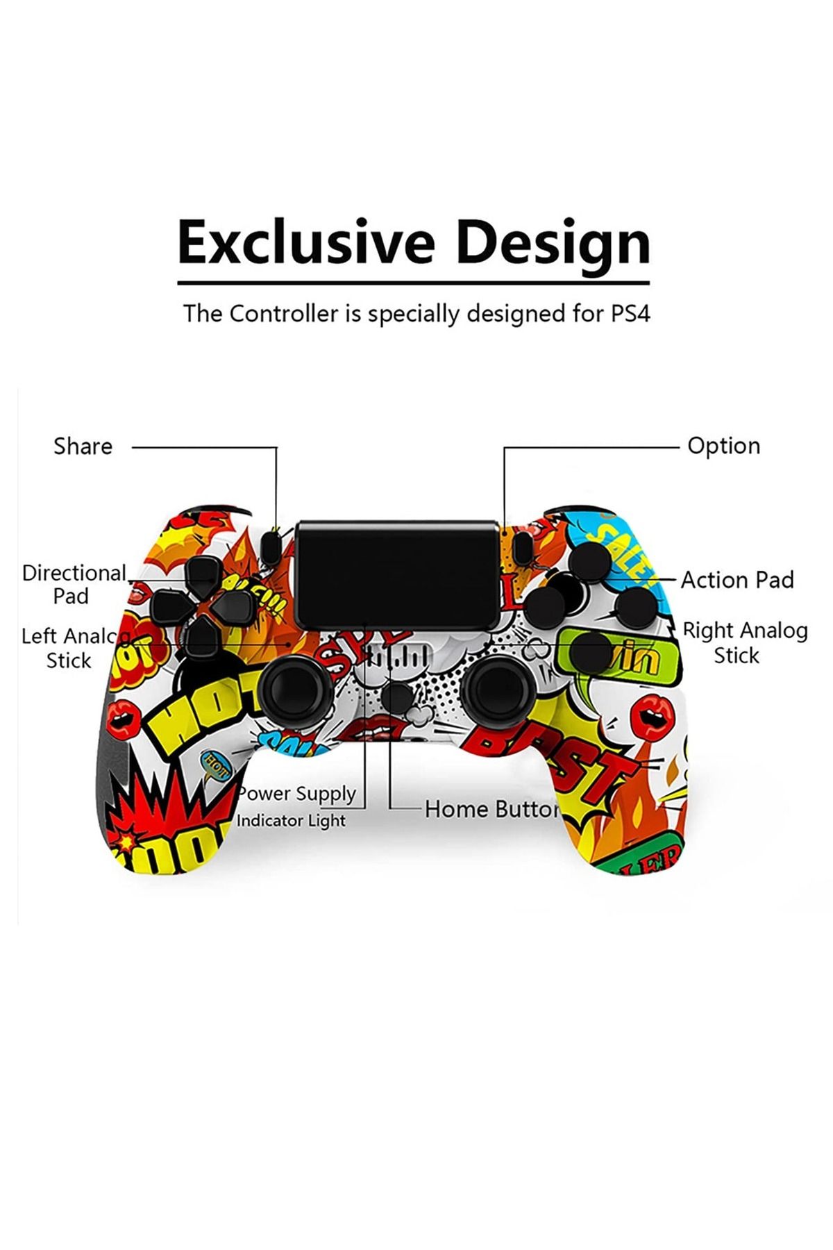 FlashHawk-Camouflage Wireless Controller for PlayStation 4/PC/Steam with Gyroscope and Dual Vibration 4