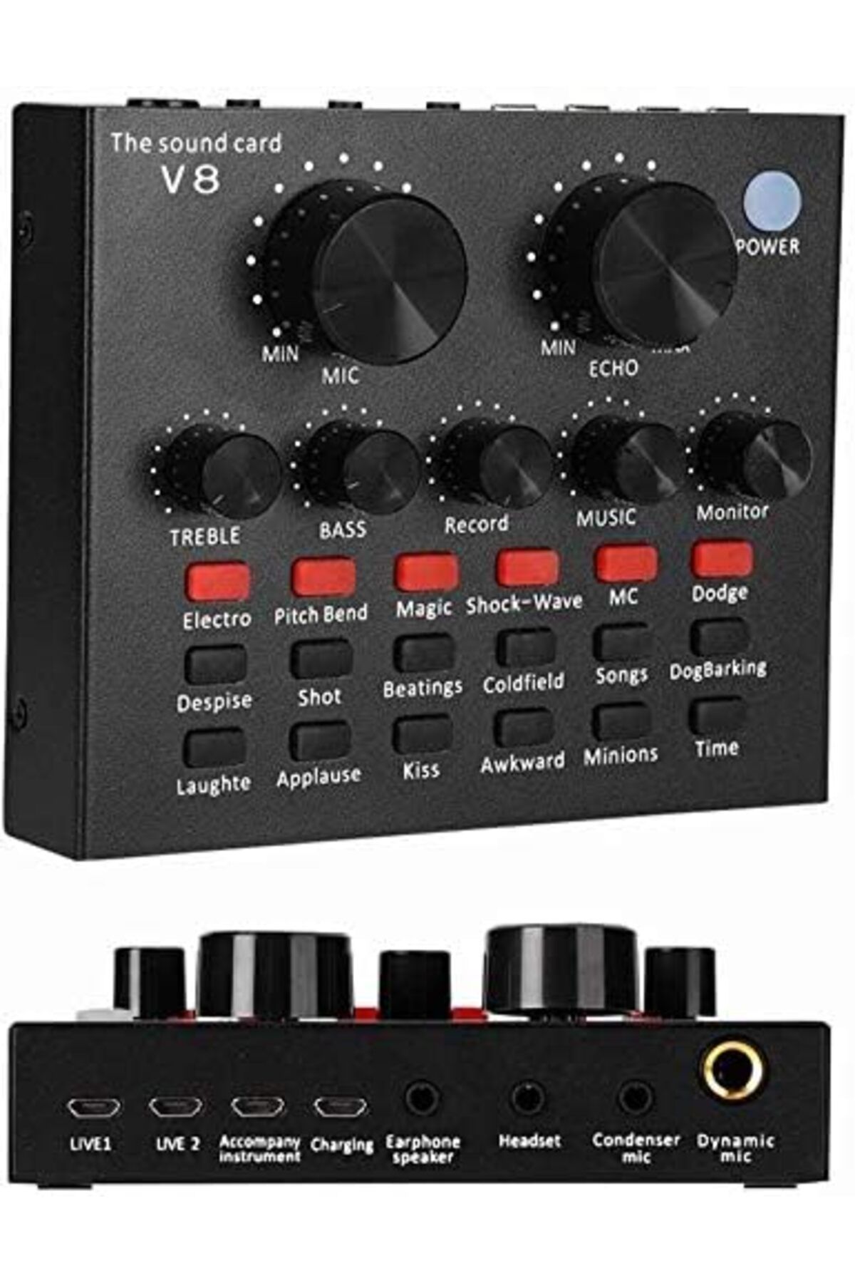 fulina-V8 Sound Card, Sound Mixer Board for Live Streaming with 12 Sound Effects, for Phone PC 1