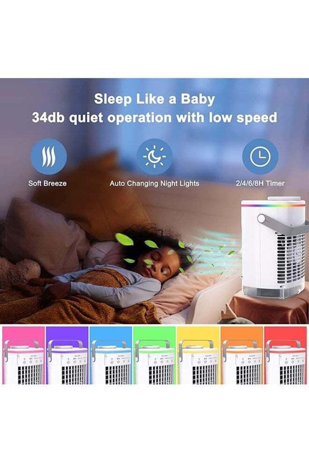 COOYA-Air Cooler 3 IN 1, Portable Desktop, with 4 Wind Speed & LED Light, 2 Cool Mist & 2-8H Timer 5