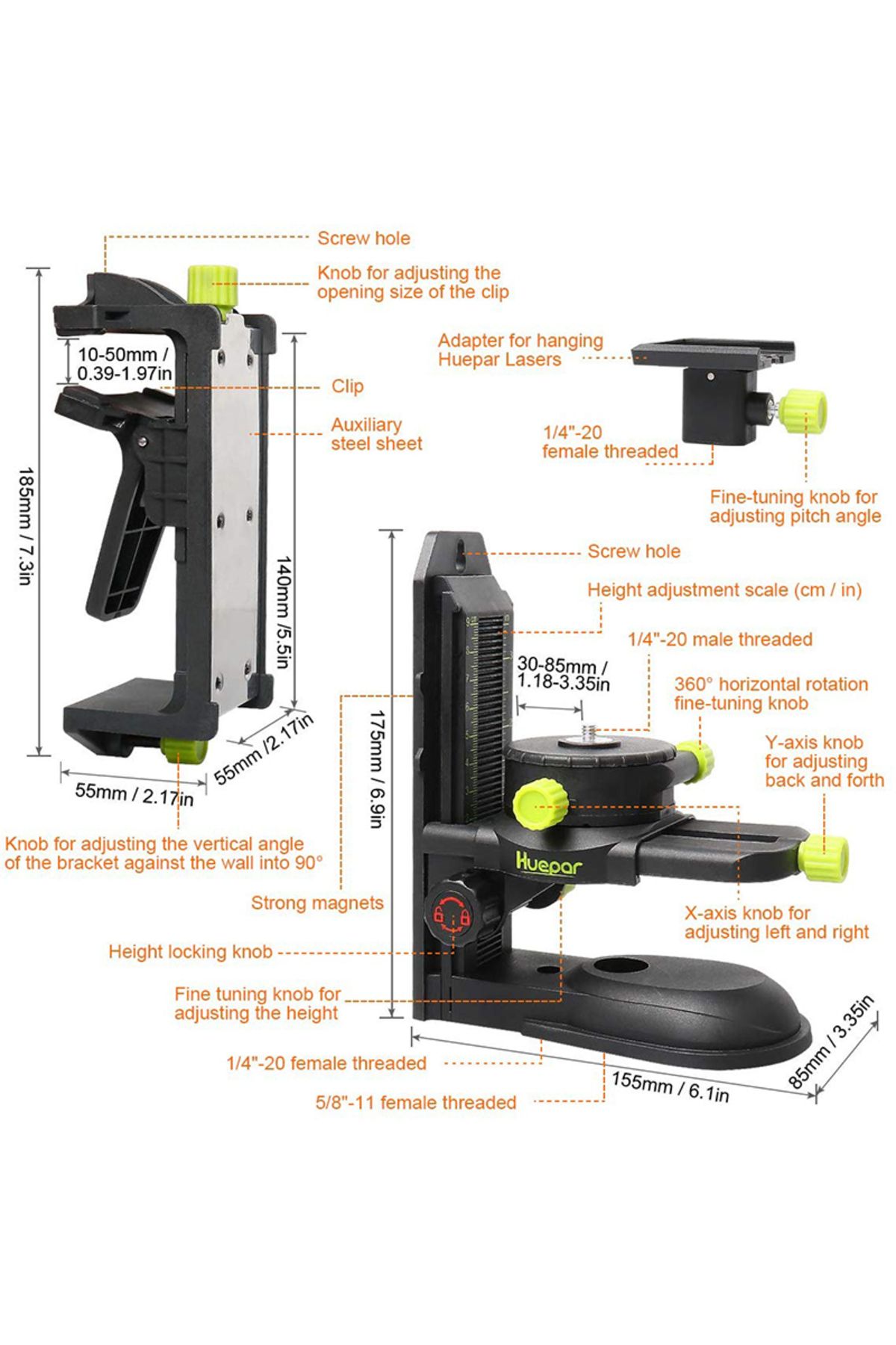 Choice-Huepar Fine-tuning Bracket Laser Level Adapter Multifunctional Magnetic Pivoting Base with Adjust... 2