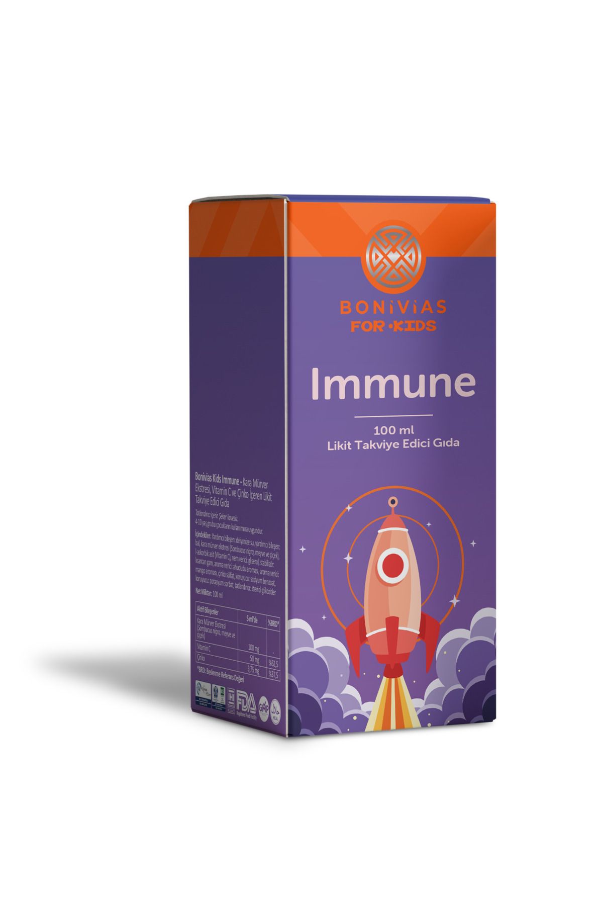 BONİVİAS Bonivias Kids Immune Likit Çocuklar için Kara Mürver Ekstresi Vitamin C ve Çinko İçeren Likit