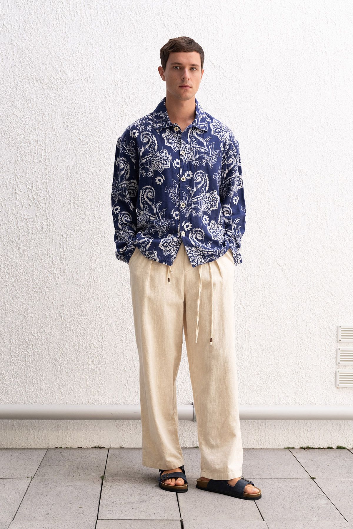GIESTO-Patterned Thin Navy Blue Jacket 3