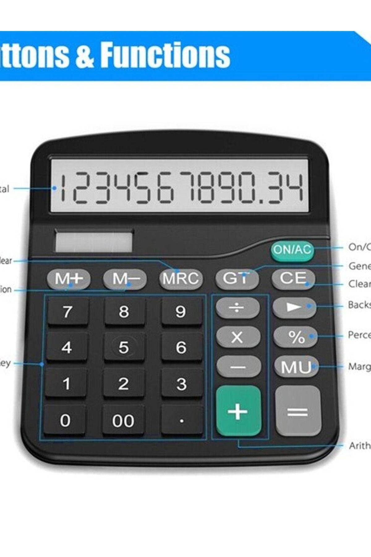 DITIPOO-Solar/Battery Electronic Desk Calculator Extra Large Display Business 12 Digit 8