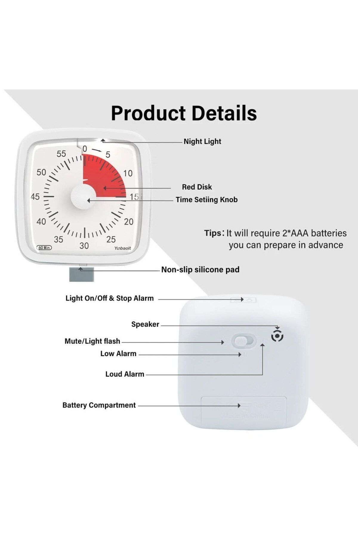 Choice-Vt03-blue Red Yunbaoit Visual Timer With Night Light, 60-minute Countdown Timer For Kids And Adults, 2