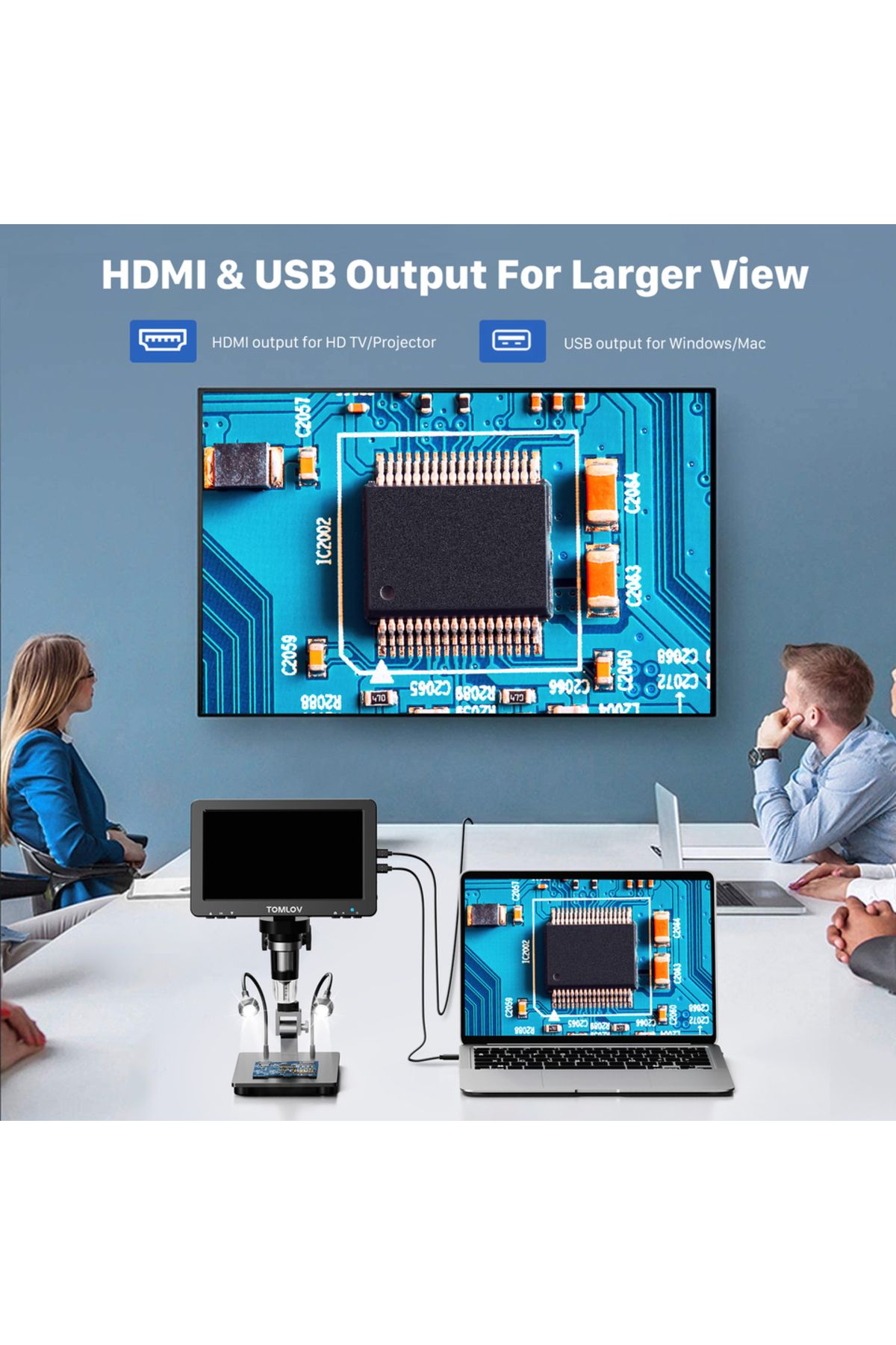 Choice-1200X TOMLOV DM9 Pro HDMI Digital Microscope 7'' IPS Screen Microscopes 1200X Entire Coin View 16MP 2