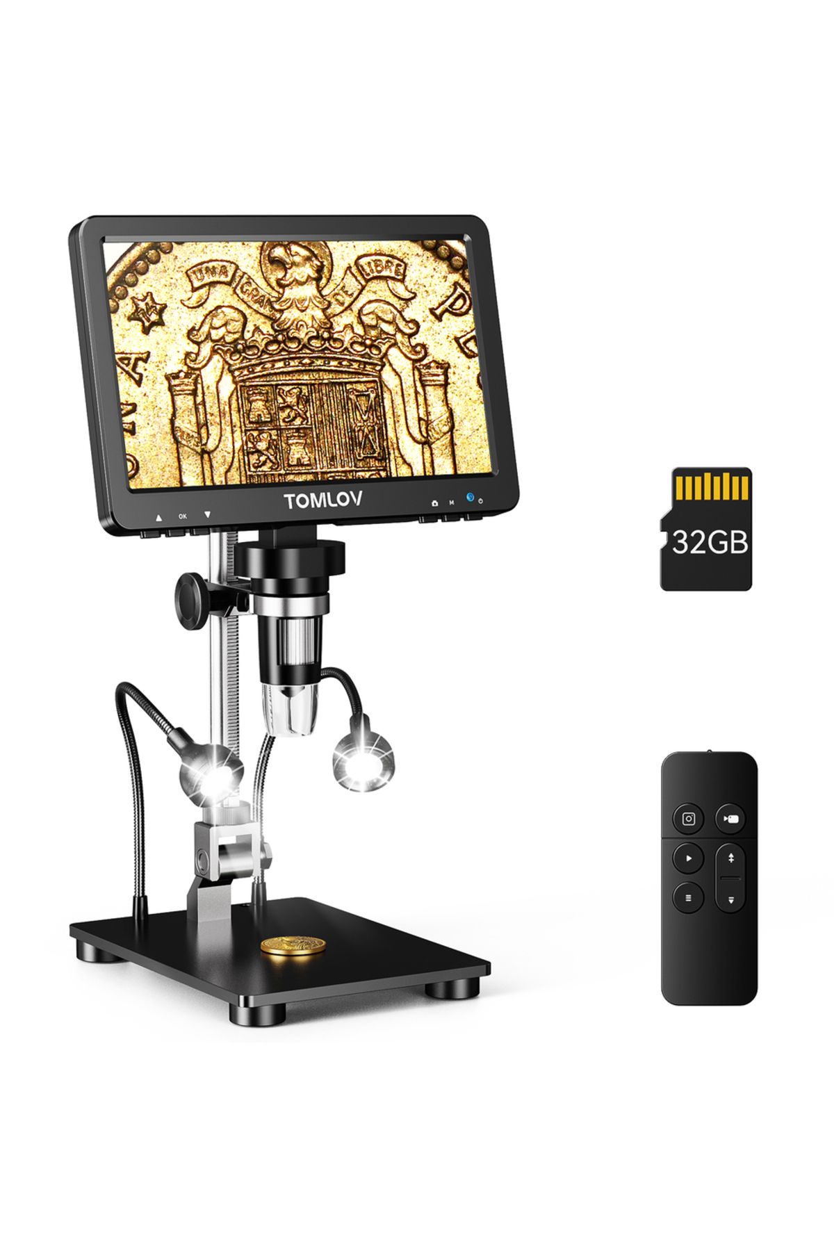Choice-1200X TOMLOV DM9 Pro HDMI Digital Microscope 7'' IPS Screen Microscopes 1200X Entire Coin View 16MP 7