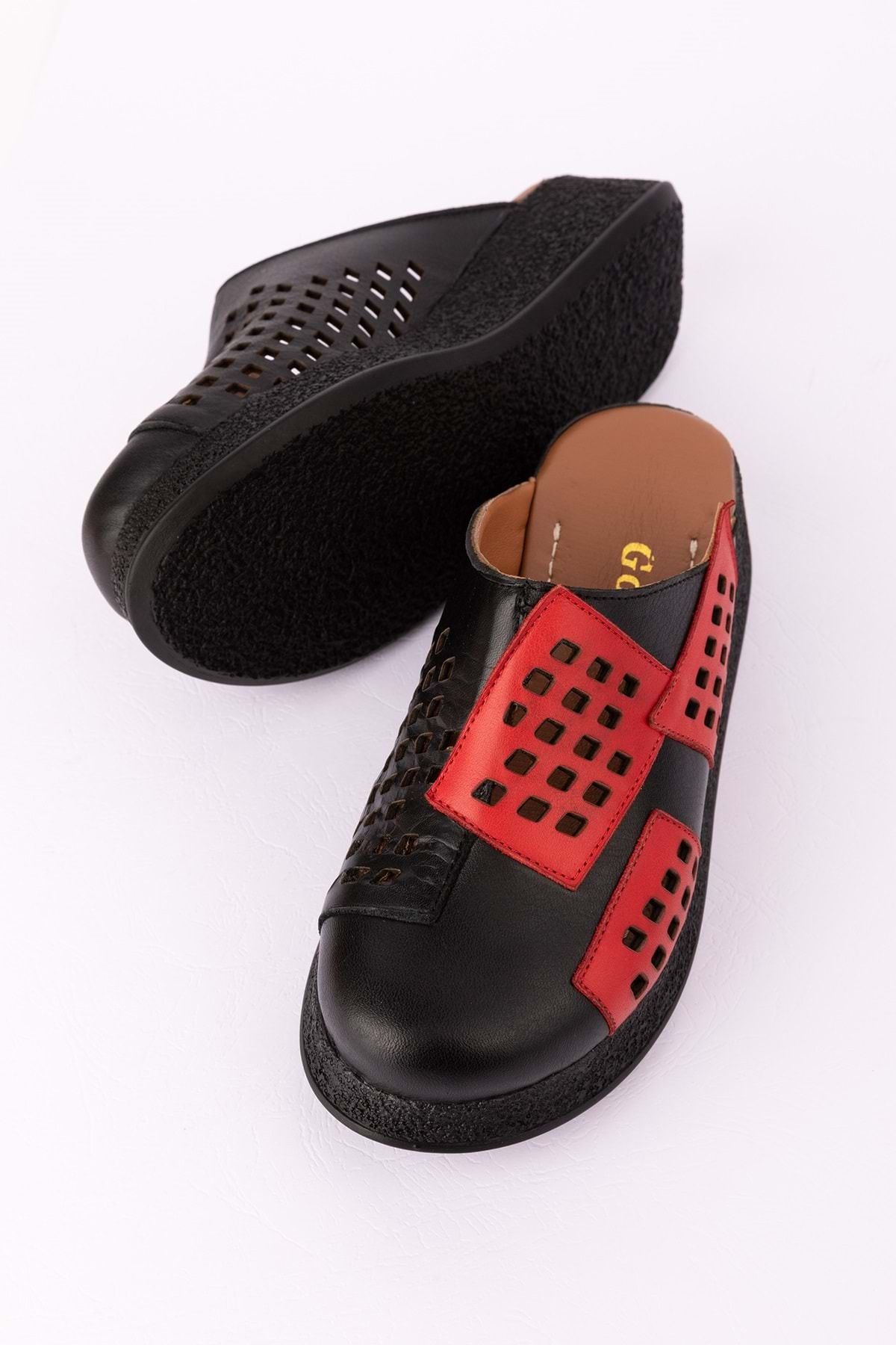 دمپایی سیاه زنانه برش لیزر واقعی خط پر کردن روزانه Slipper MLK.3229 Gondol
