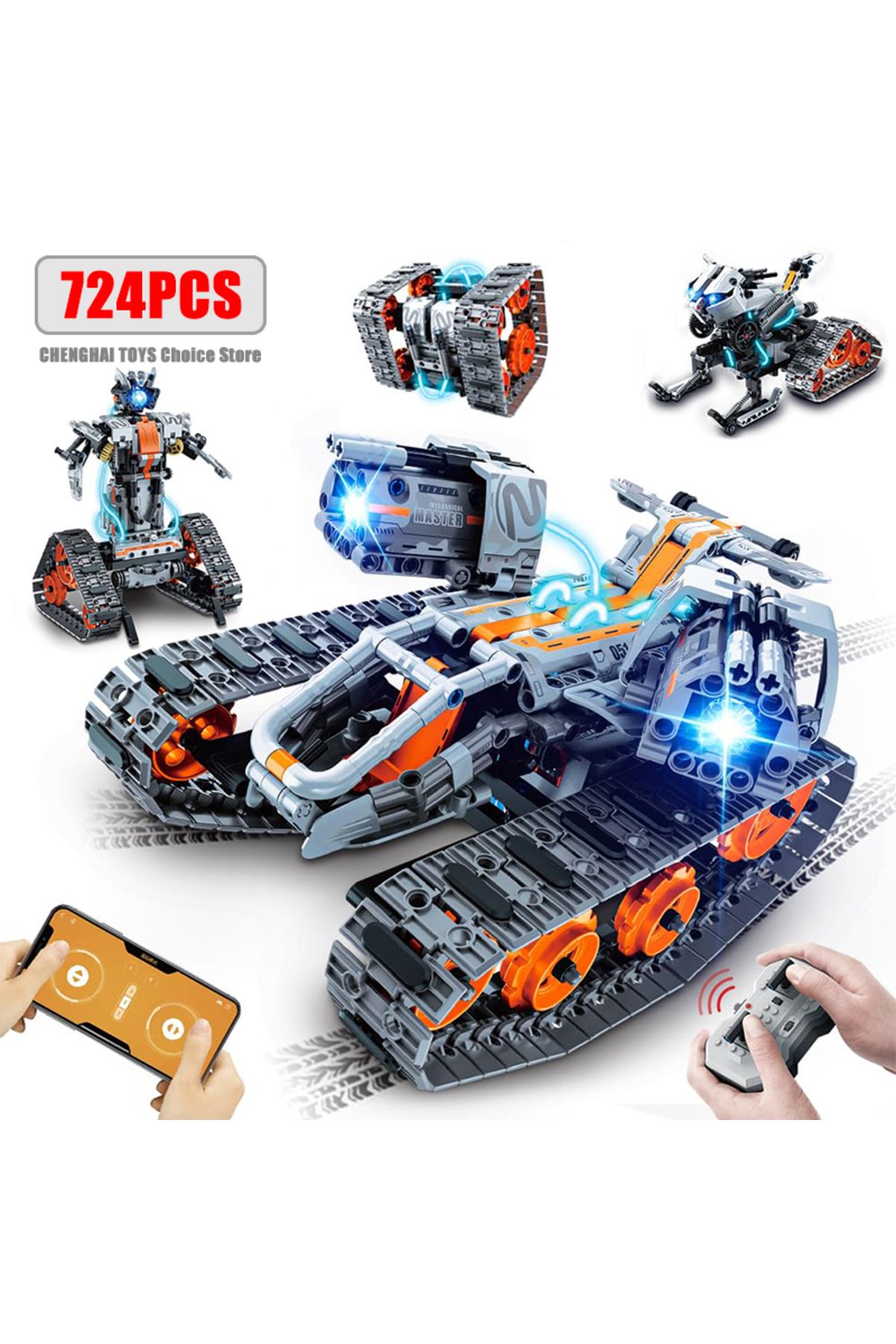 Choice-4-in-1 with lighting 724pcs 4 in 1 City Technical Programming RC Car Robot Building Kit Stem Racing 1
