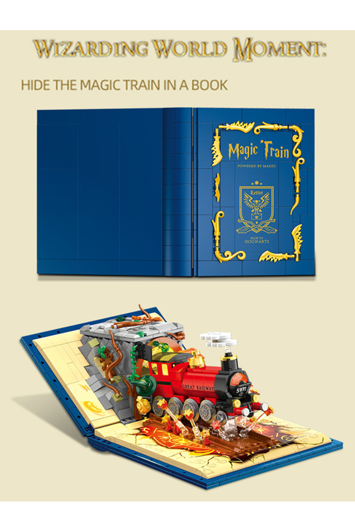 بدون جعبه اصلی، کتاب قطار جادویی کلاسیک مووی، MOC، مجموعه بلوکهای ساختنی خلاقانه، اسباببازیهای آجری DIY، بر