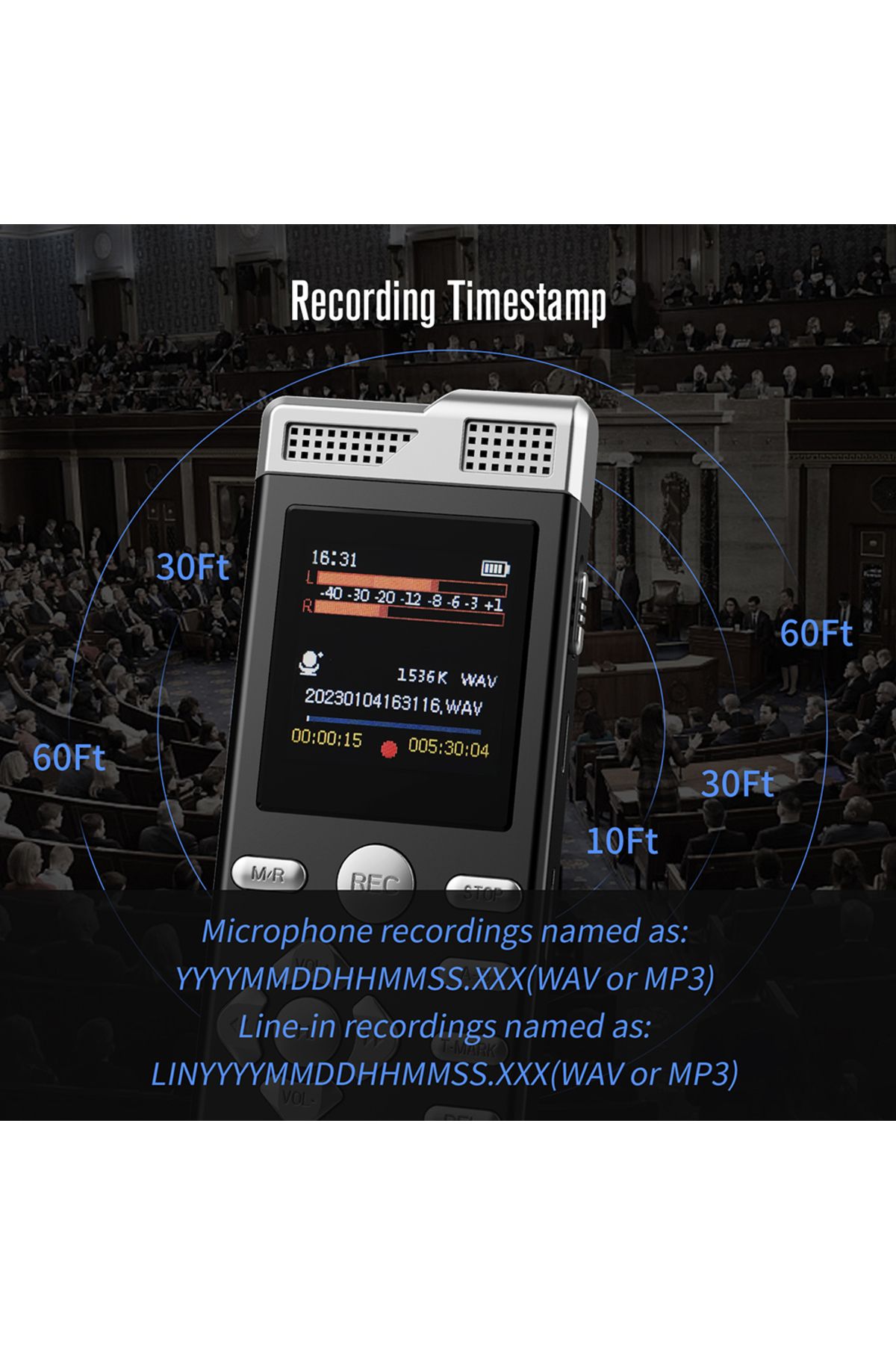 Choice-8G device storage Voice Activated Dual Microphone Recording Password Protection Line-in T-MARK Digit 4