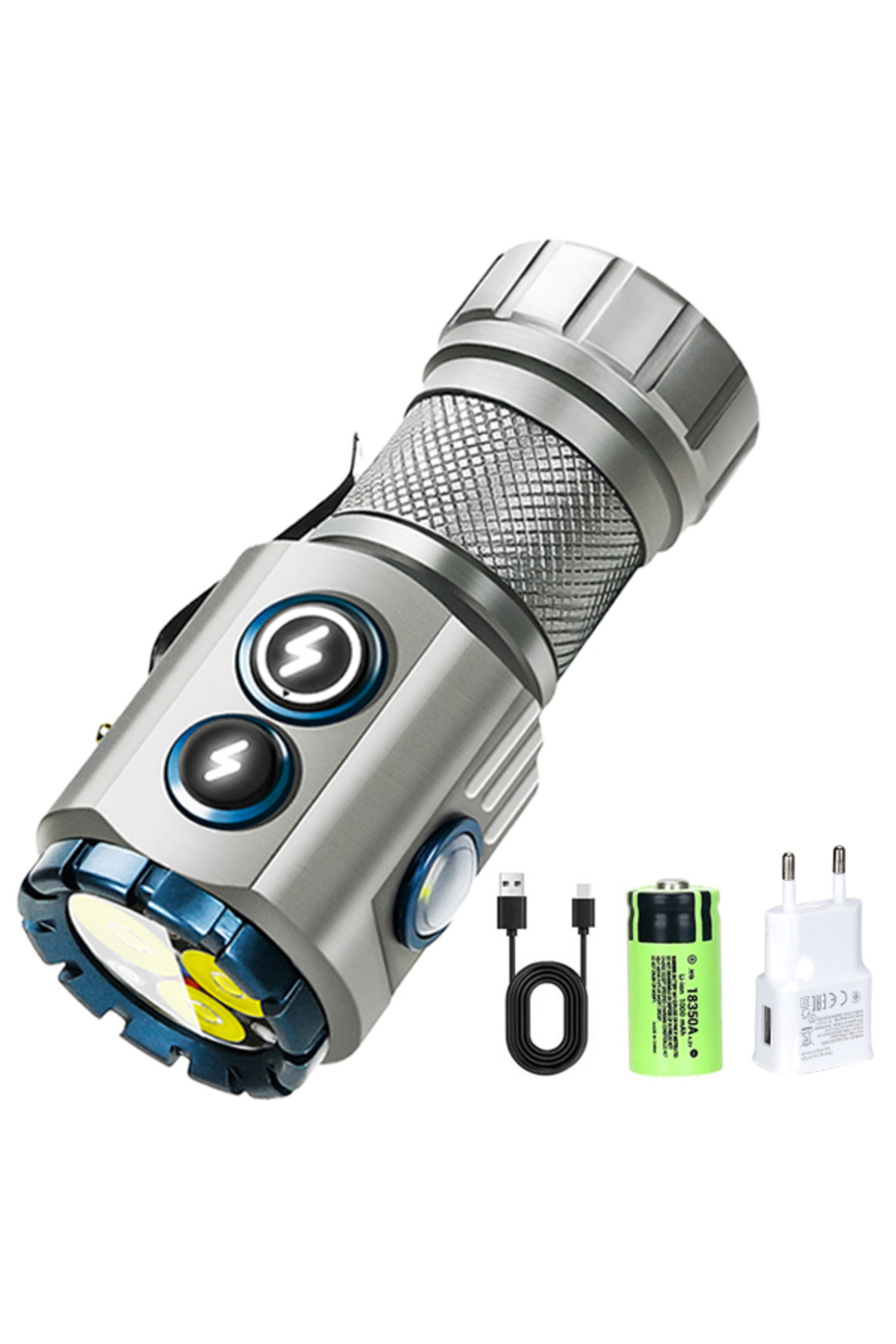 Heinast-with EUplug USB Rechargeable RBG LED Flashlight 2000LM Powerful Mini EDC Tactical Lantern Using 1835 1
