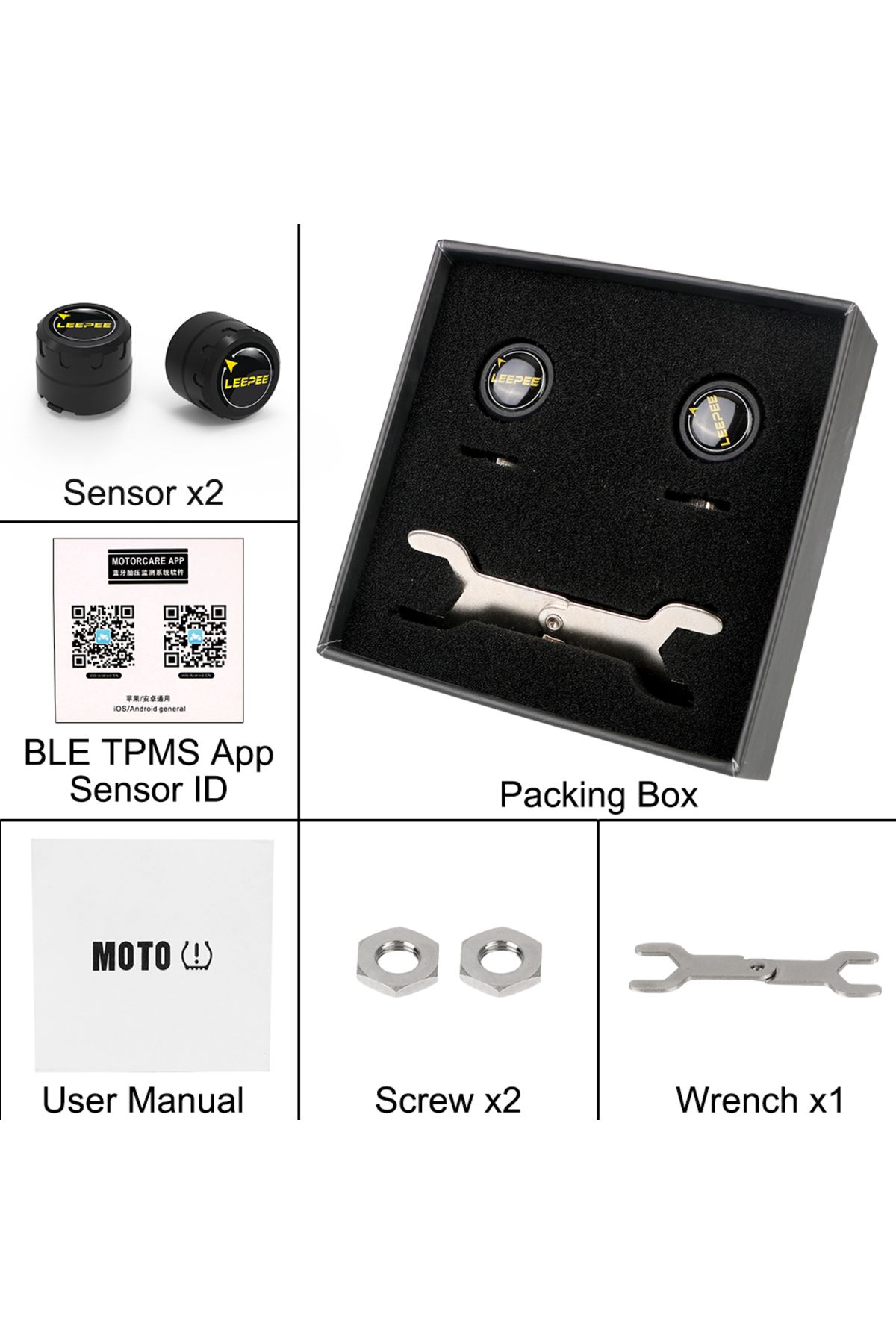 LEEPEE-Portable Motorcycle TPMS 2 Sensors Bluetooth 4.0 5.0 Tire Pressure Monitoring System Pit Bike Tyre T 1