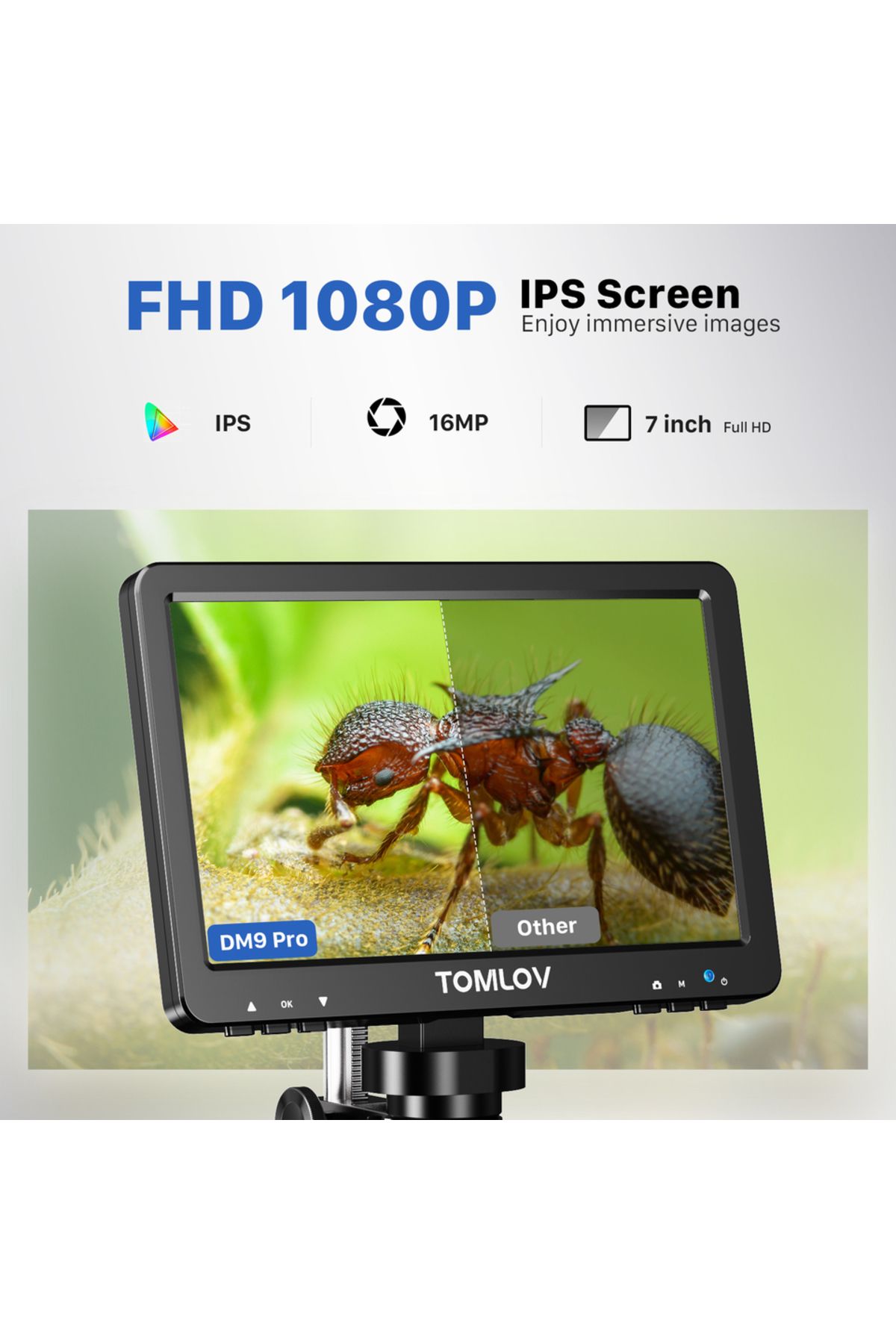 Choice-1200X TOMLOV DM9 Pro HDMI Digital Microscope 7'' IPS Screen Microscopes 1200X Entire Coin View 16MP 3