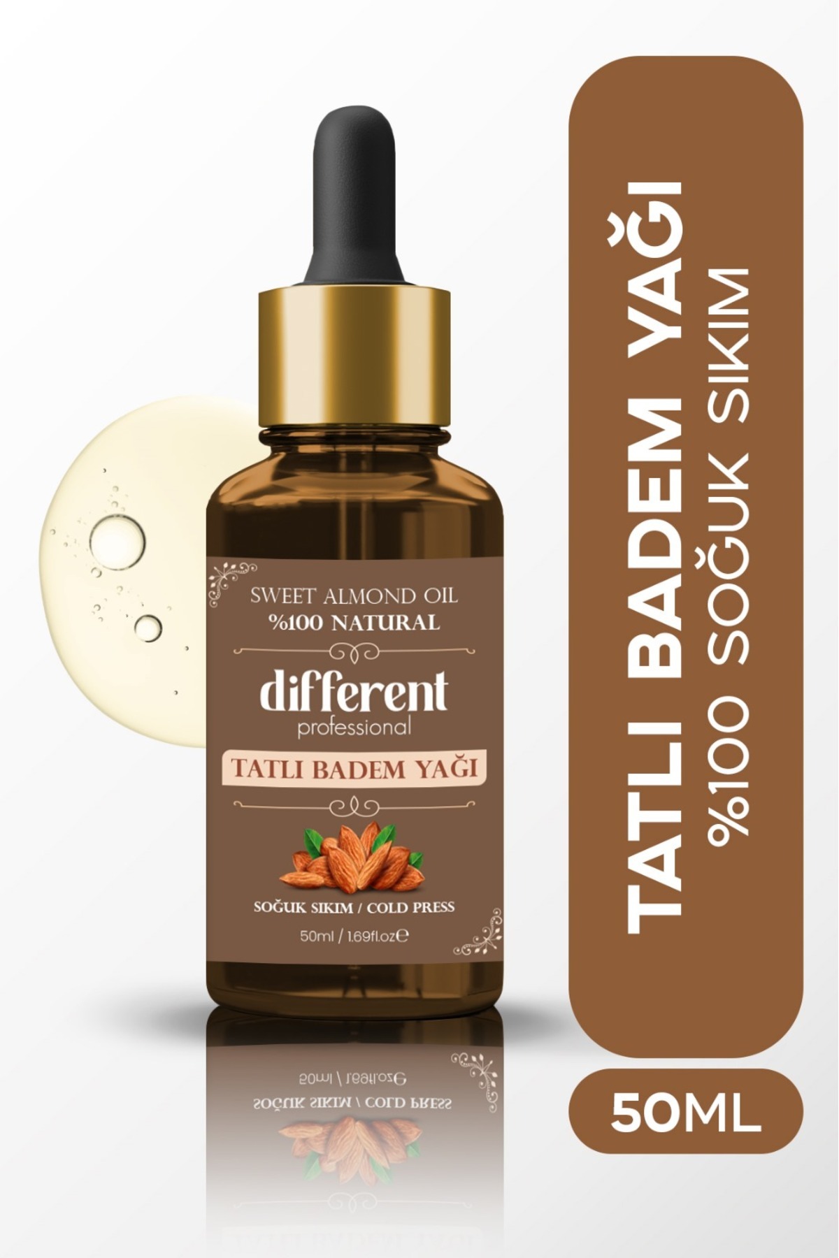 DİFFERENT PROFESİONAL Tatlı Doğal Badem Yağı Saf Soğuk Pres 50 ml