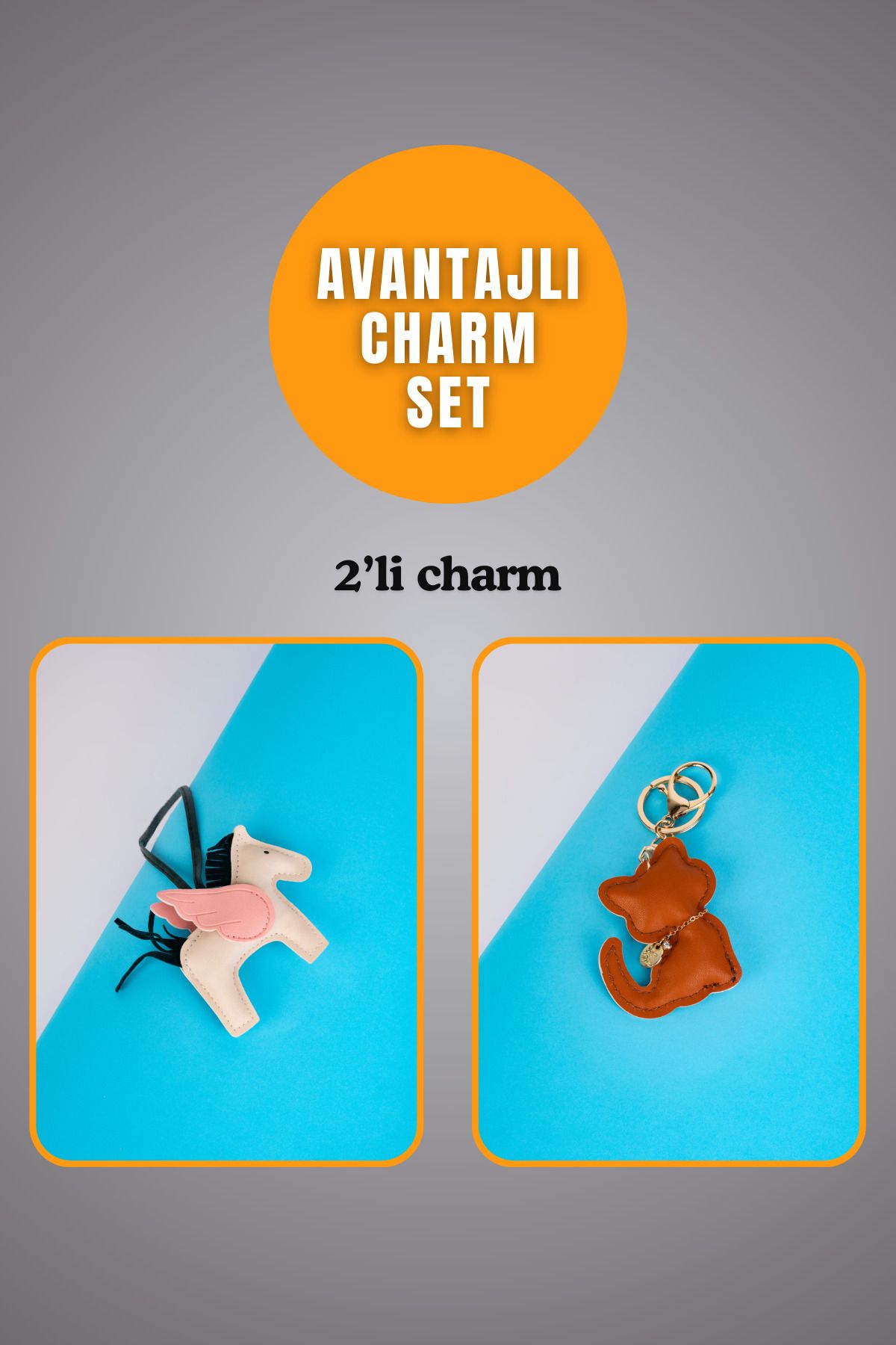 minebag Hayvan At Figürü Krem Ve Hayvan Kedi Figürü Taba Charm Set