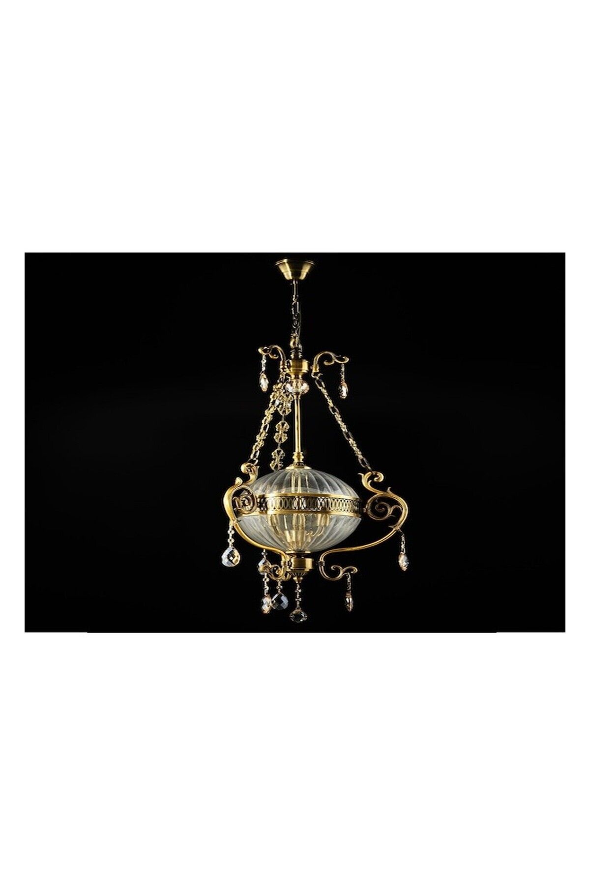 Bahar Kesme Cam Metal Gövdeli Avize Gold 4519