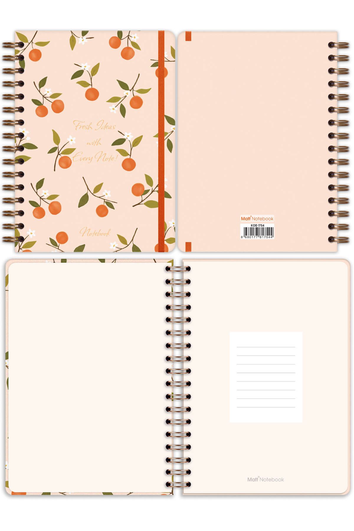 Matt Notebook-Blocnotes în spirală elastic A5 15x21 cm carouri nedatat Floare de portocal 6