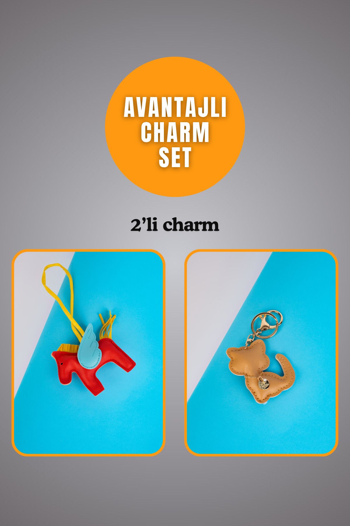 minebag Hayvan At Figürü Kırmızı Ve Hayvan Kedi Figürü Sütlü Kahve Charm Set