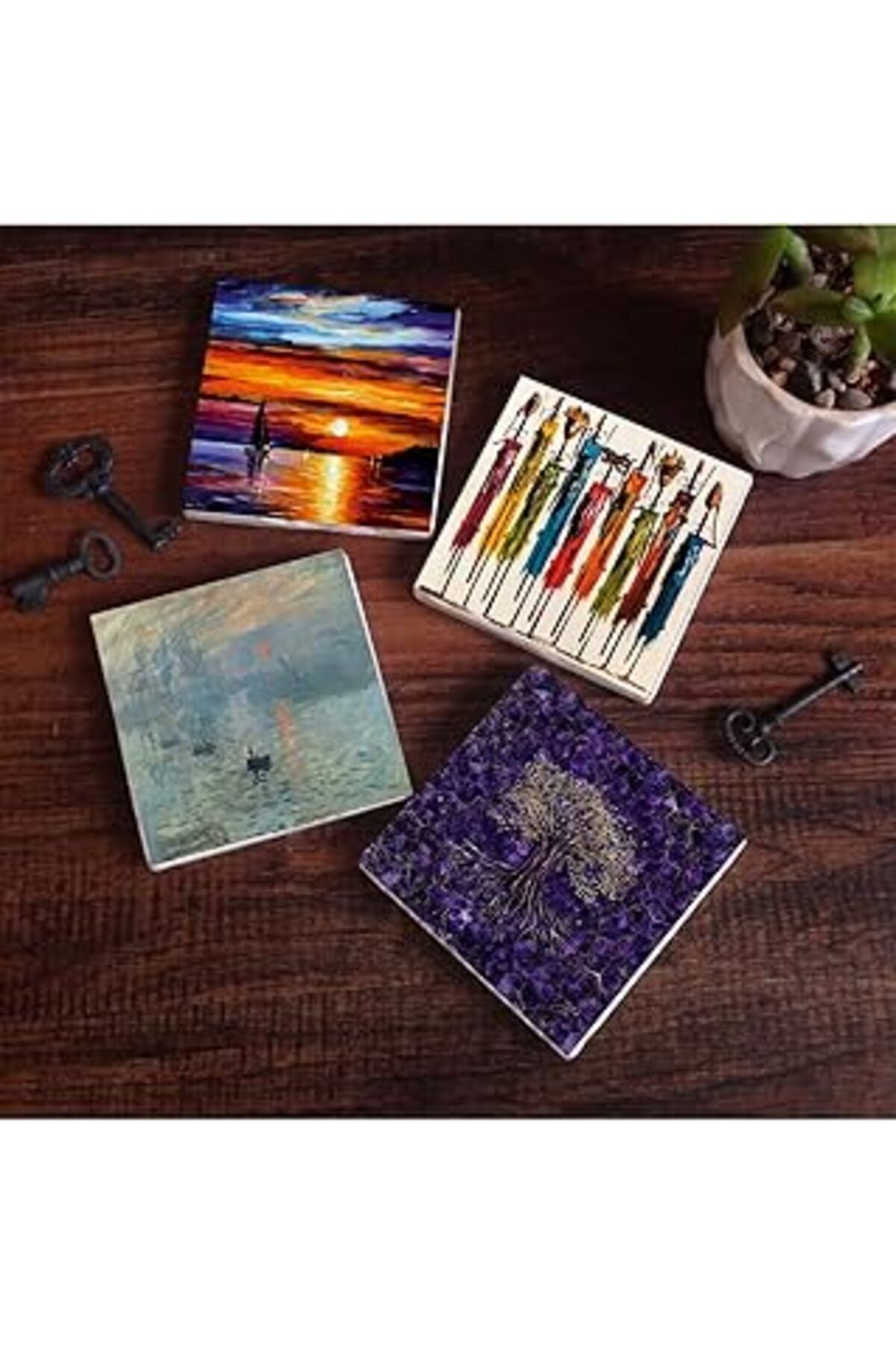 robotrend Pinecone Claude Monet İzlenim Gün Doğumu, Hayat Ağacı, Yerli Kadınlar, Deniz Manzarası Taş Bardak A