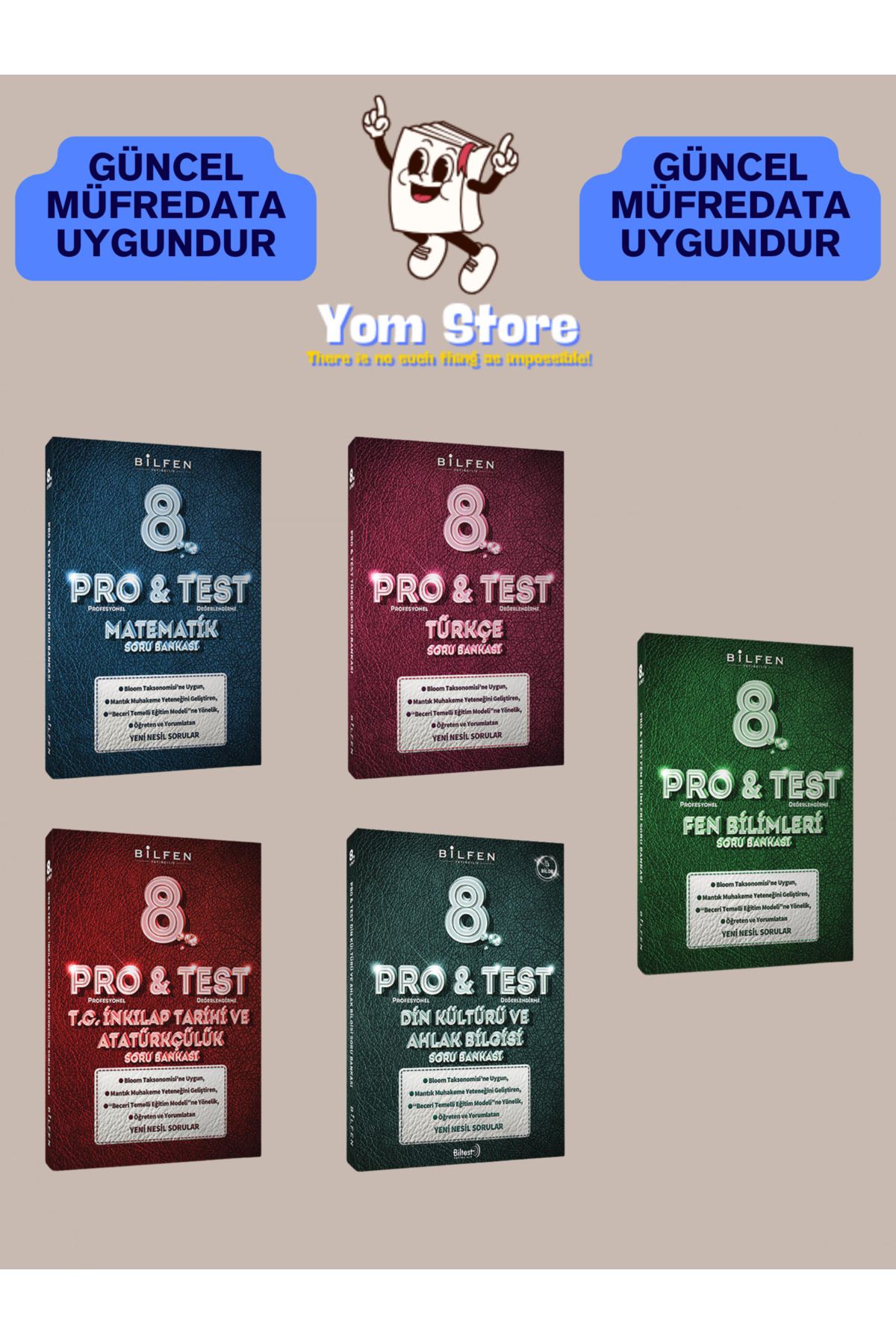 Bilfen Yayıncılık 8. Sınıf Pro Test Matematik + Türkçe + Fen Bilimleri + İnkılap Tarihi + Din Kültürü Soru Bankası