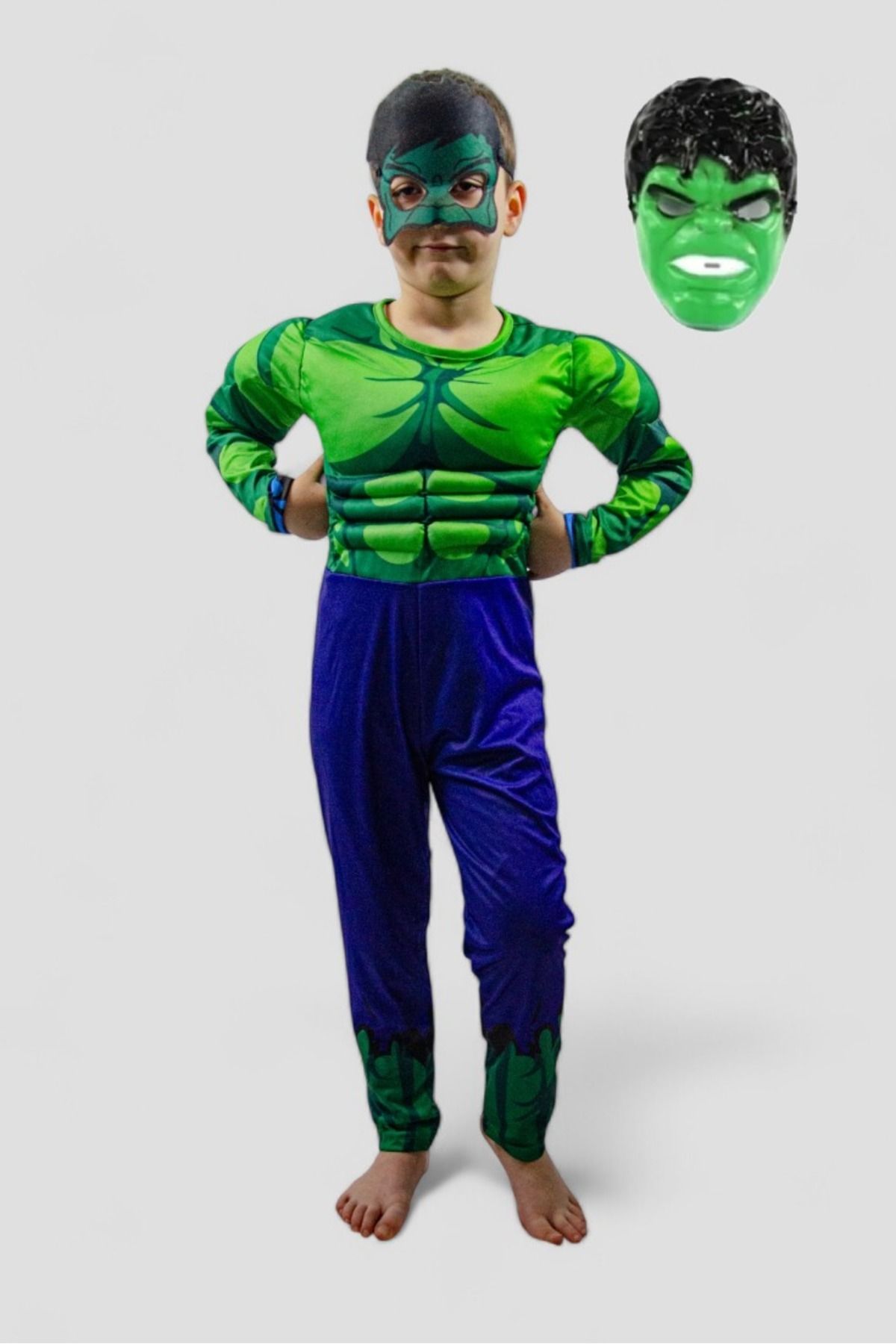 SEDİRLİ-Hulk Costume Muscular Hulk Children's Costume with Mask Muscular Party Special Day Suit 3