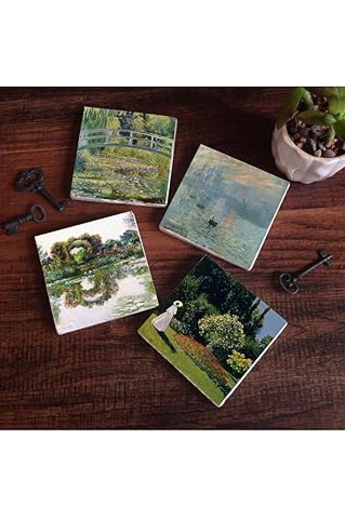 Mu Art Pinecone Claude Monet Gül Çiçekli Kemer, Bahçedeki Kadın, İzlenim Gün Doğumu, Nilüfer Gölü Taş Bard