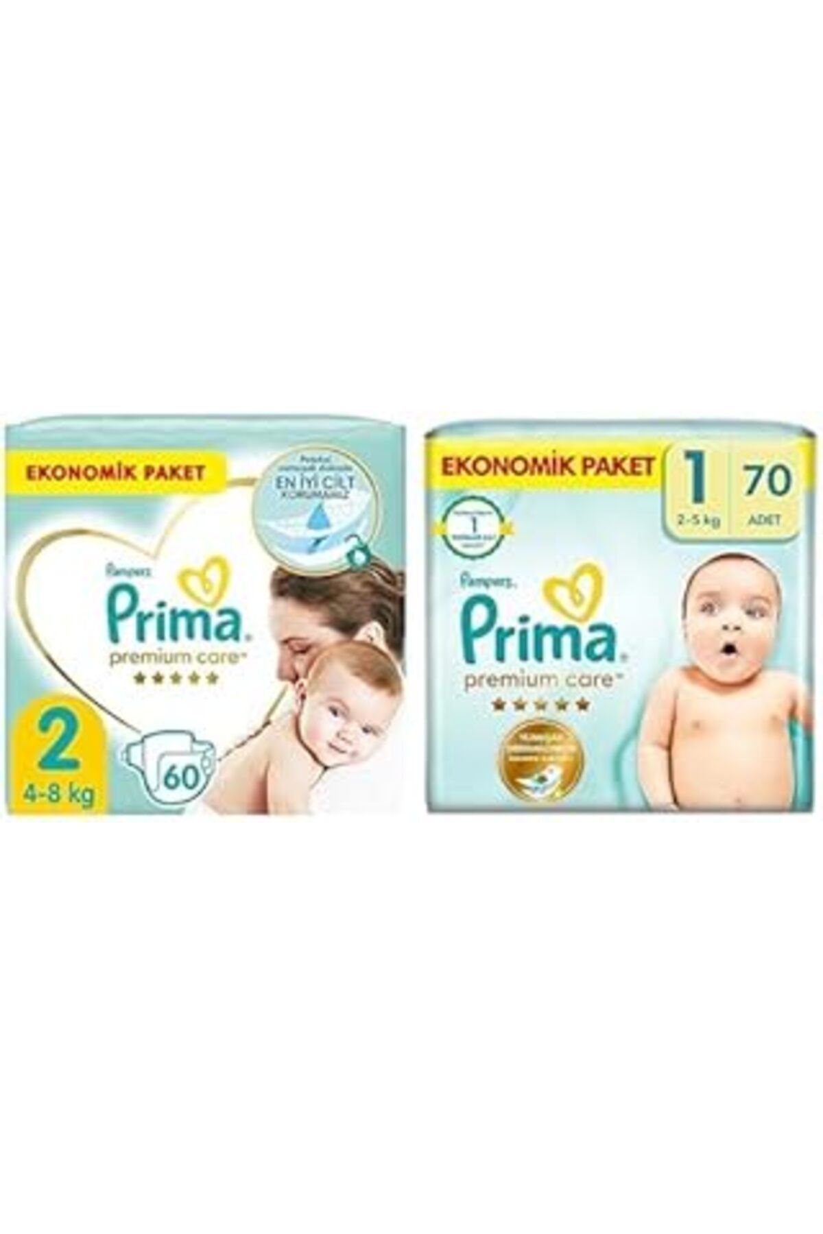 NZM TİCARET Bebek Bezi Premium Care 2 Beden 60 Adet Mini Paket & Bebek Bezi Premium Care 1 Be