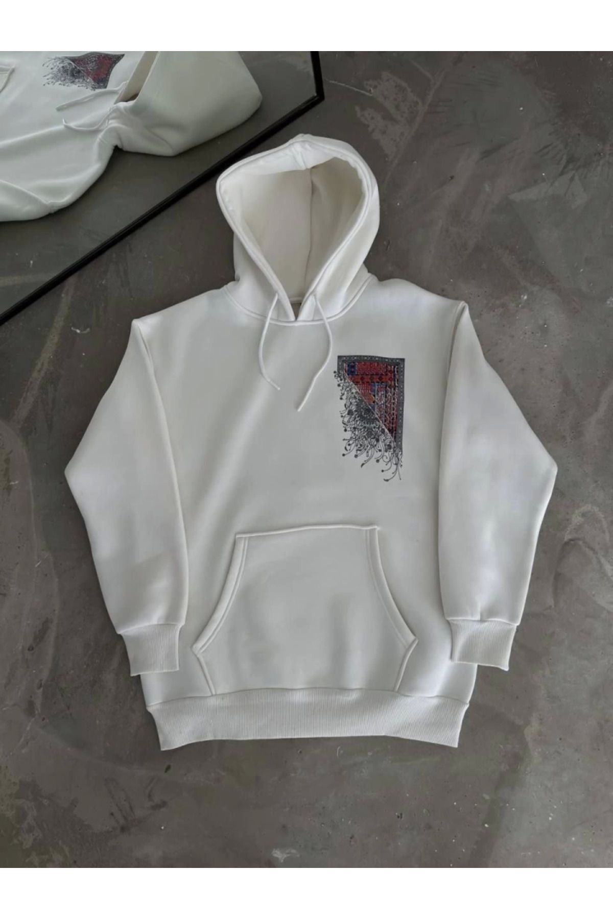 NİDAM BUTİK Uzun Kol Kapşonlu Ön Ve Arka Baskılı SweatShirt - Beyaz