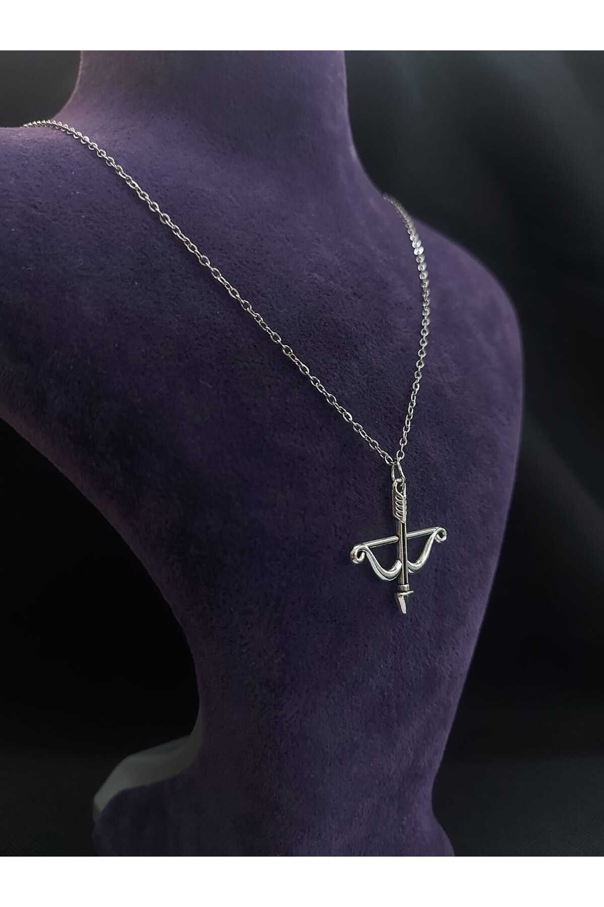 sarıyer silver-Eros Love Arrow Model Romantic Themed Love Lover Necklace Arrow Model Steel Necklace 3