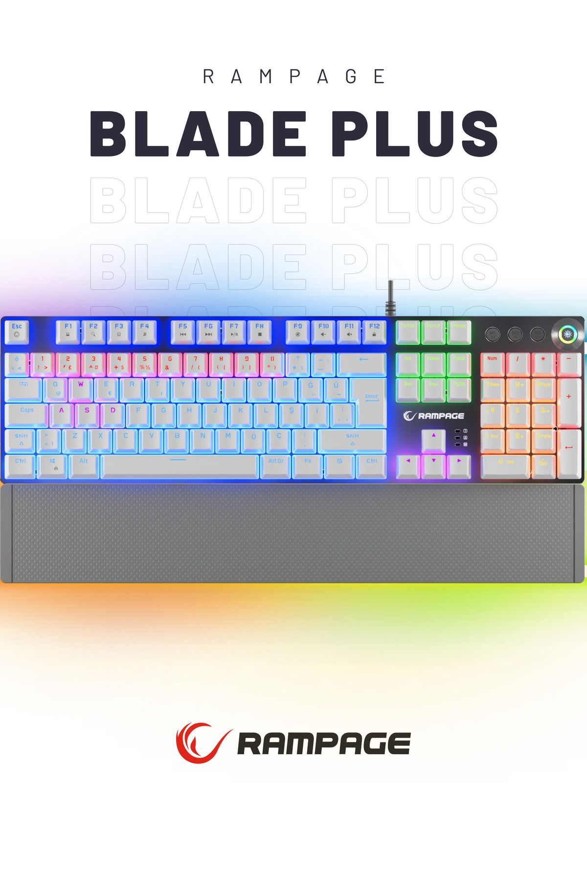 Rampage KB-R28 Blade Plus BEYAZ Gökkuşağı Tam Türkçe Red Switch Mekanik Klavye Gaming Klavye Oyuncu Klavye