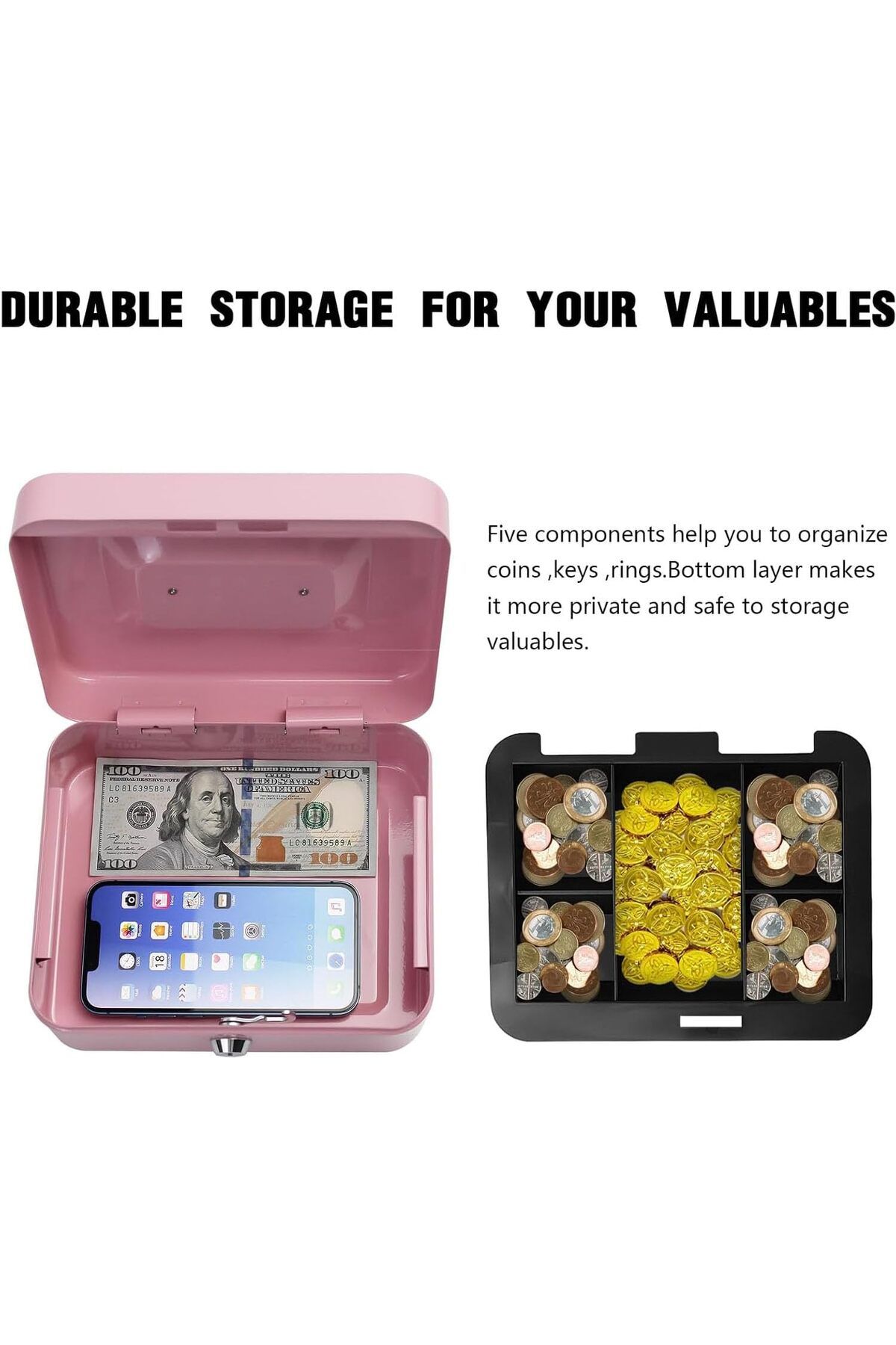 erorex-Mini Cash Box Fireproof Waterproof Box With Key Lock Metal Security Box With 2 Key Metal Small 4