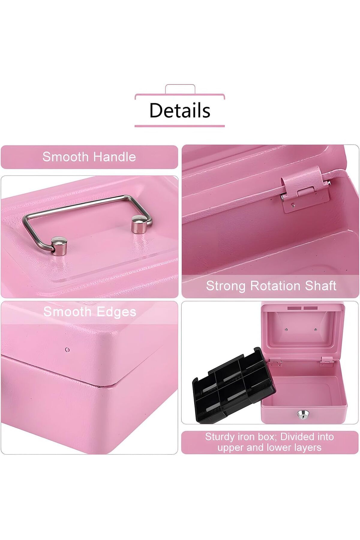 erorex-Mini Cash Box Fireproof Waterproof Box With Key Lock Metal Security Box With 2 Key Metal Small 2