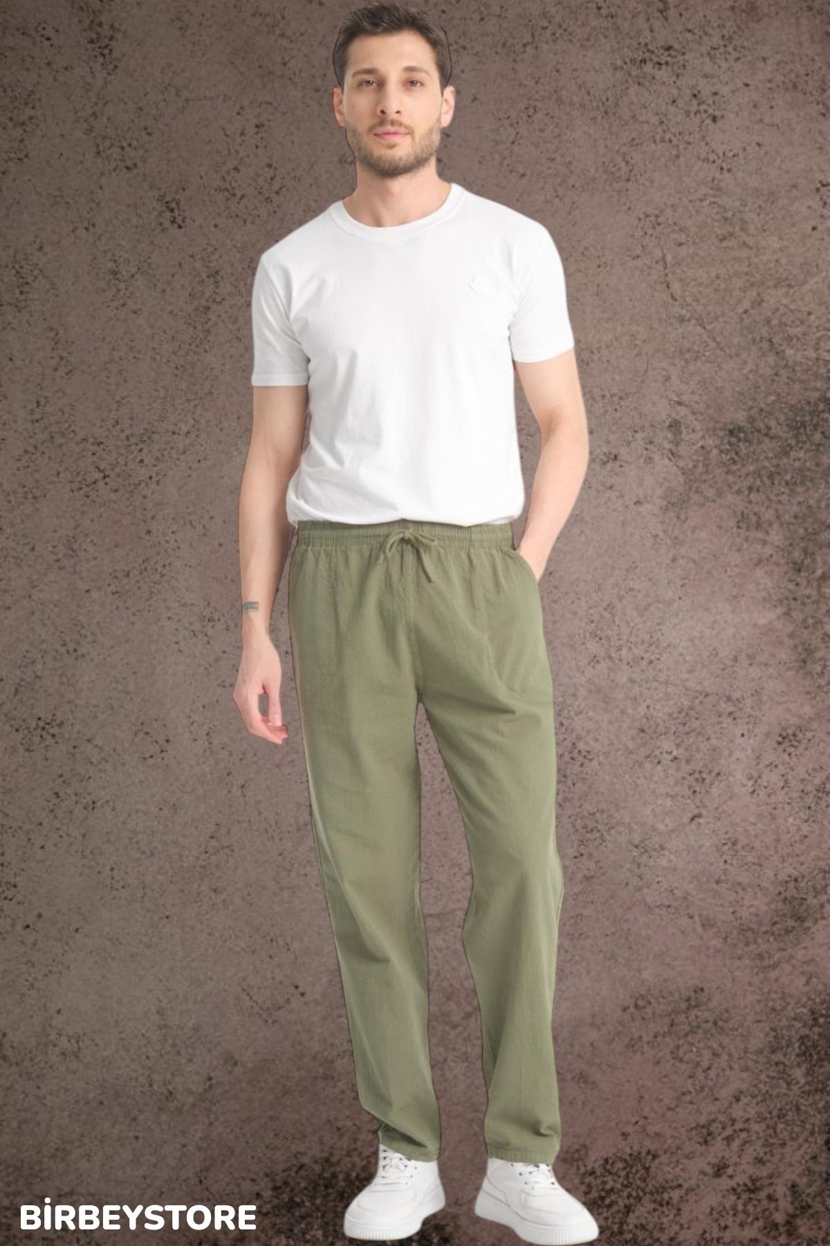 BİRBEYSTORE-Summer Linen Trousers Raw Cloth Sweatpants Elastic Waist Unisex Comfortable Fit 6