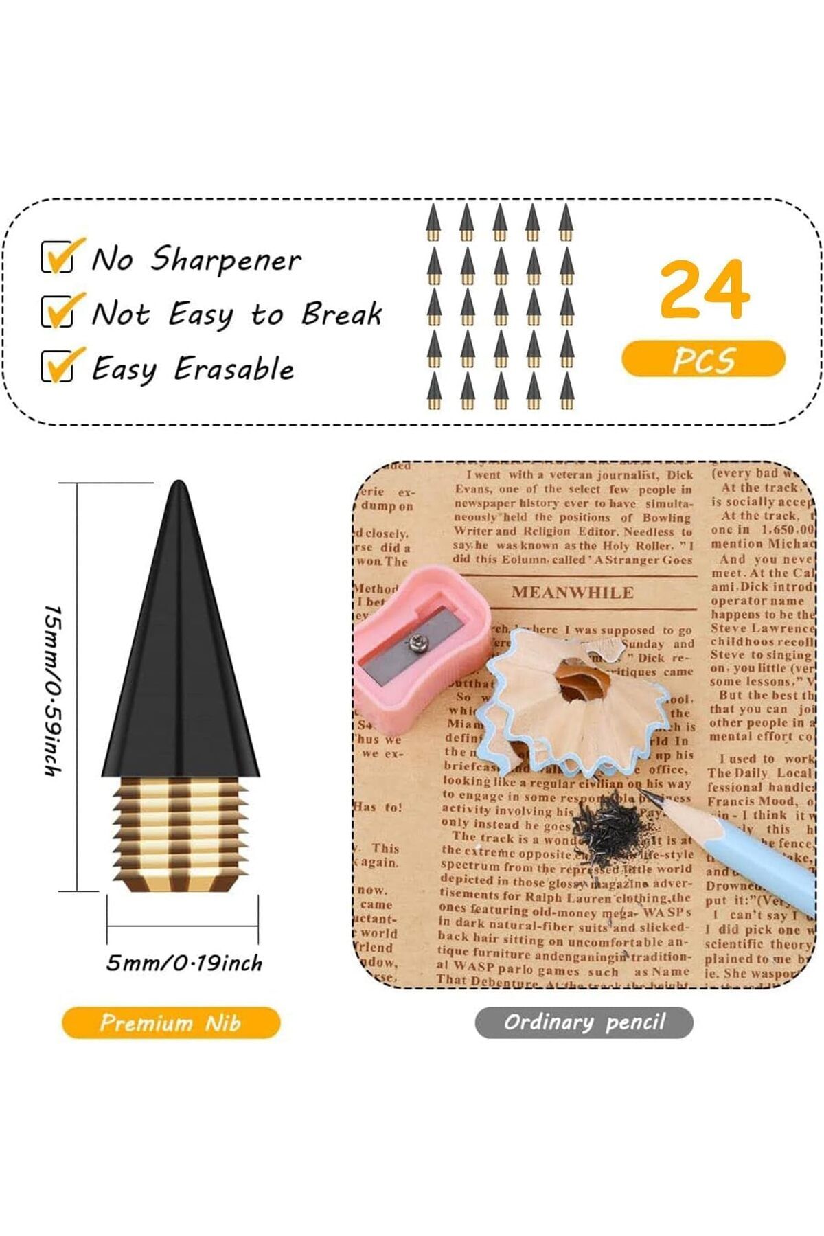 erorex-24 قطعة من أقلام الرصاص القابلة للاستبدال من Everlasting ذات رؤوس أقلام معدنية خالية من الحبر قابلة للاستبدال 4