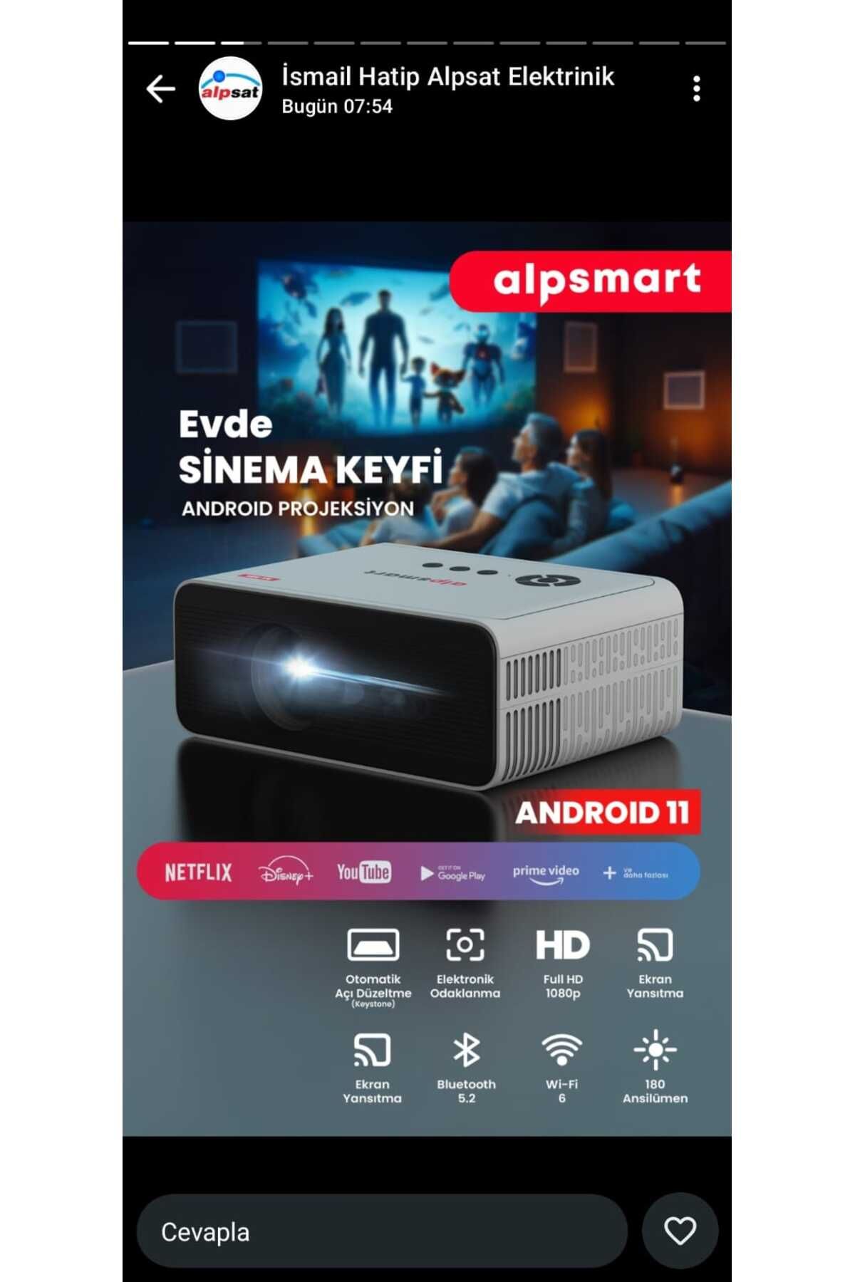 Alpsat AS-585 ANDROİD LED PROJEKSİYON DEV EKRAN 3,30 MT