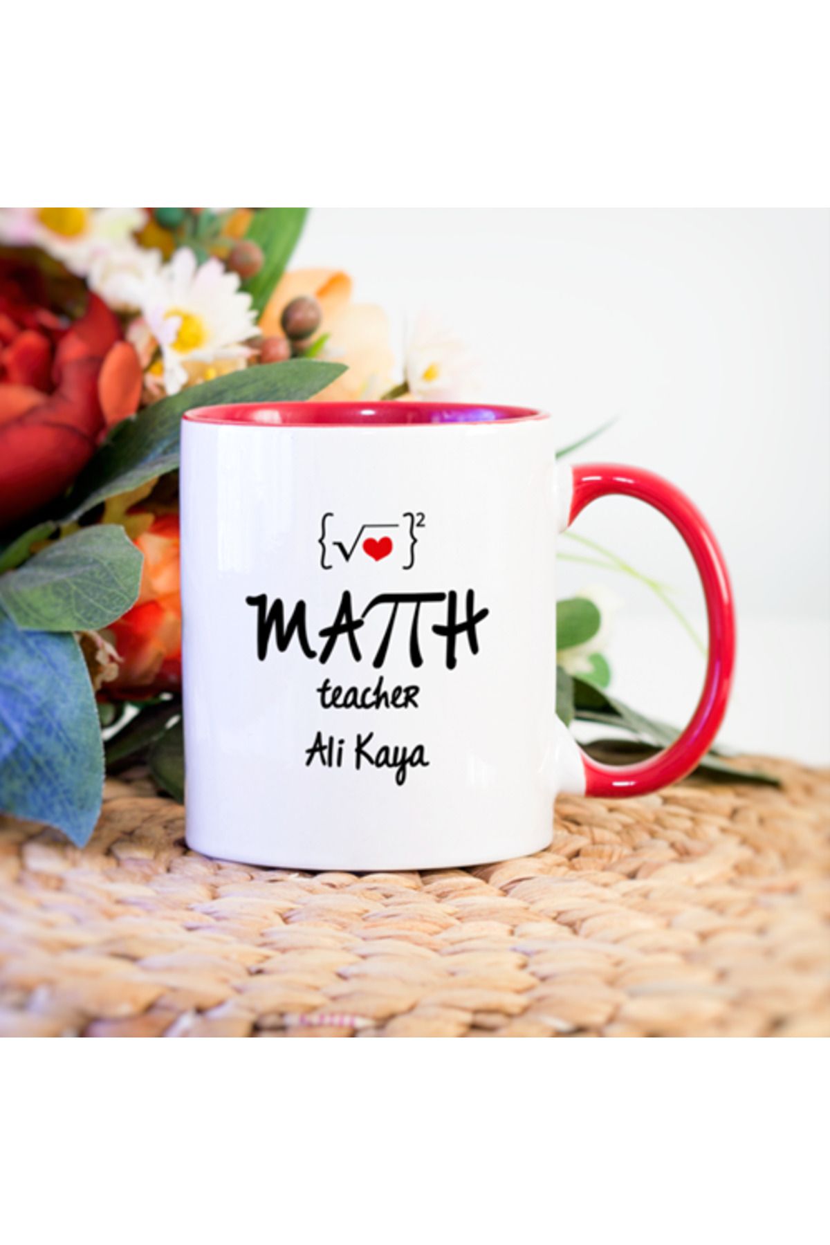feifei Kişiye Özel Kırmızı Renkli Matematik Öğretmeni Kupa Bardak