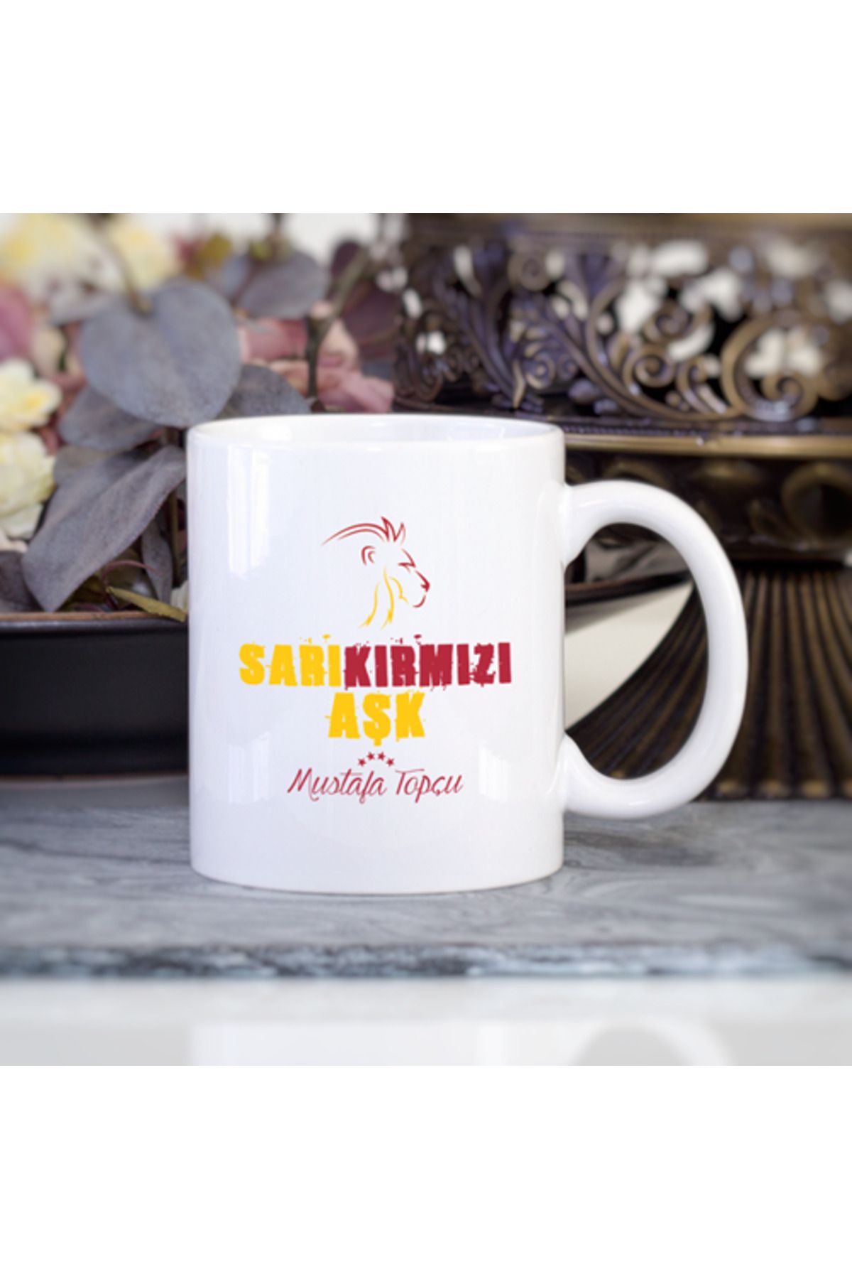feifei Kişiye Özel Sarı Kırmızı Aşk Taraftar Kupa Bardak