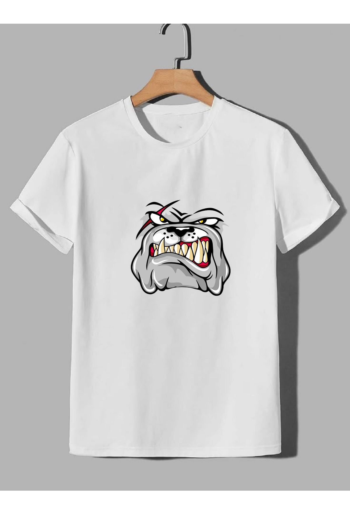 makiteks-Tricou unisex oversize cu imprimeu Bulldog pentru bărbați alb-negru-gri 1